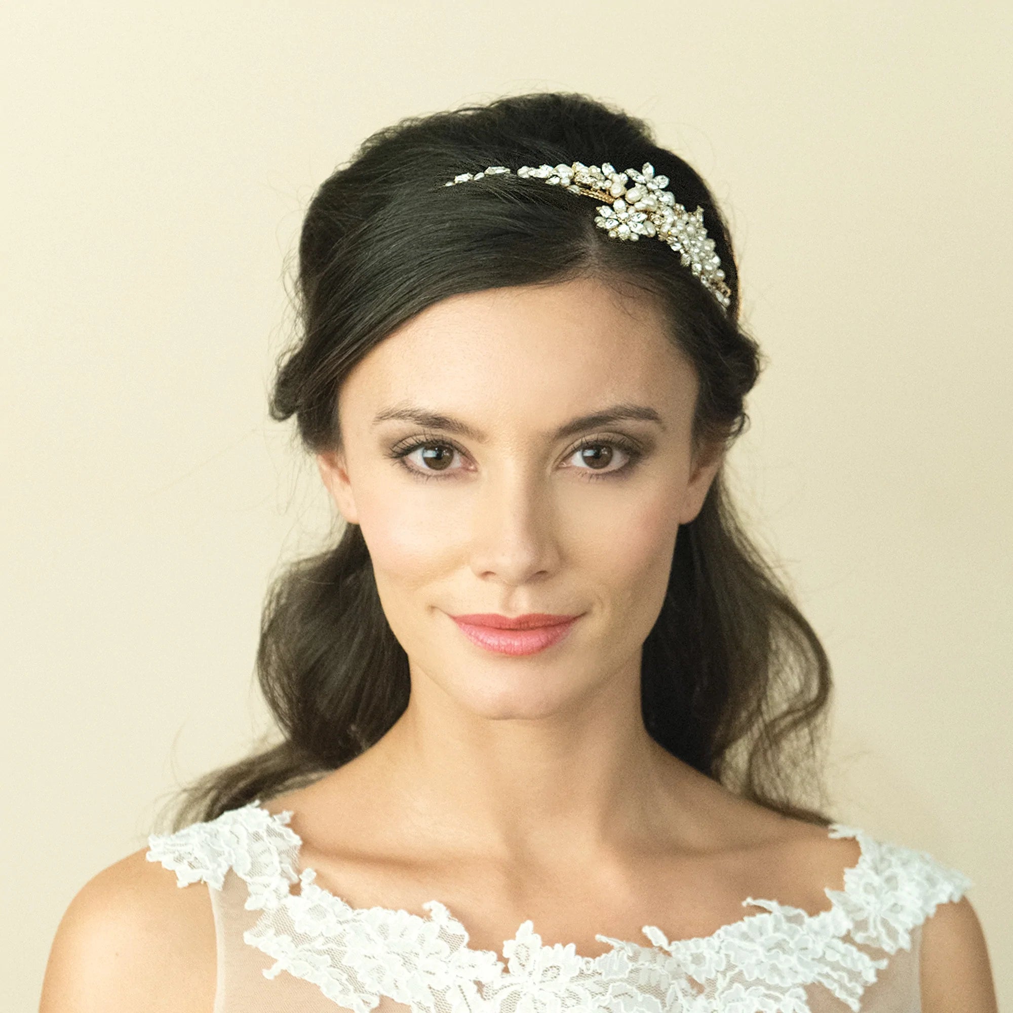 SAFIYA Gold Bridal Headband with Swarovski Crystals & Freshwater Pearls - Elegant Wedding Hair Accessory for Bride, Bridesmaids & Special Occasions