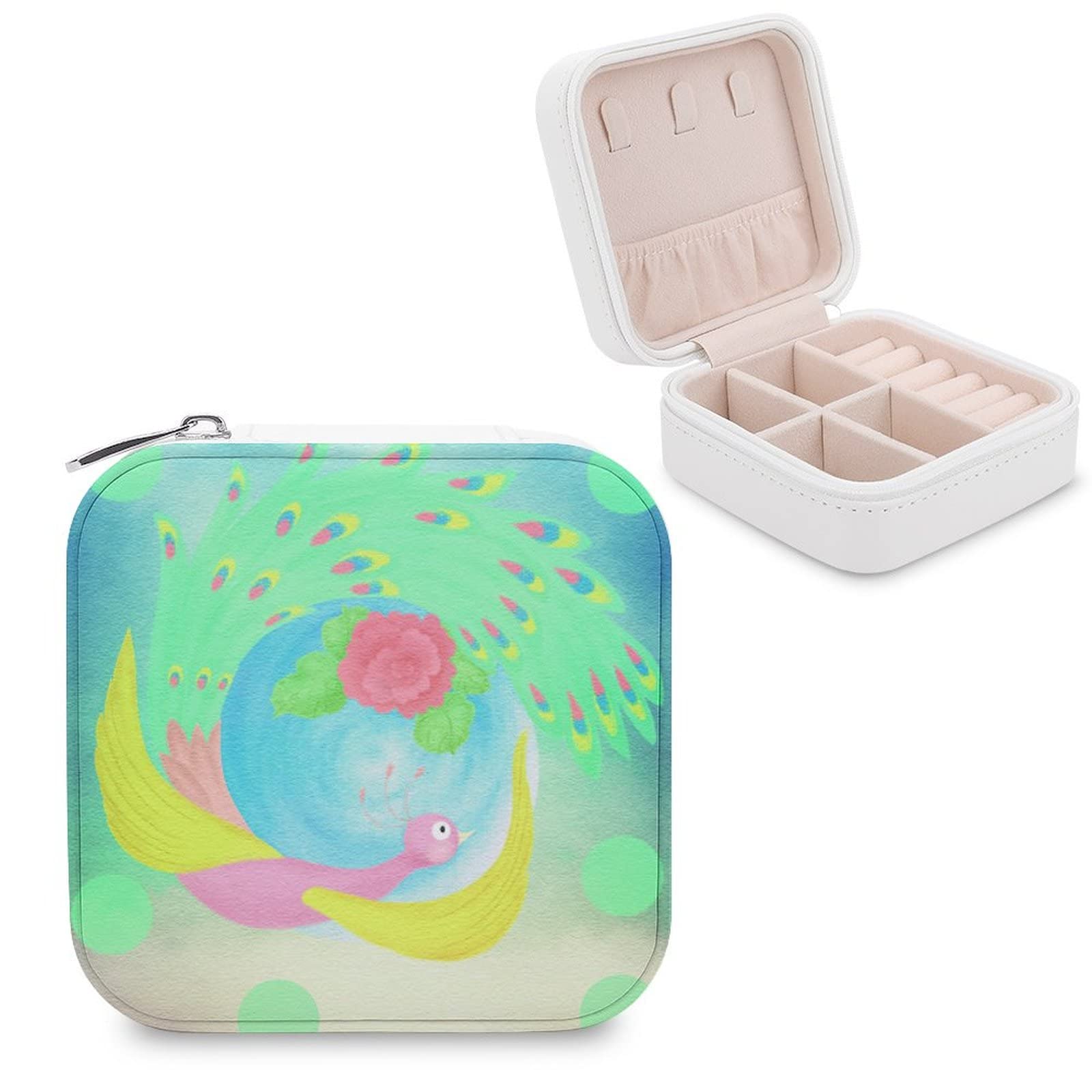 Small Jewelry Box - Portable Travel Organizer & Display Case for Rings, Earrings, Necklaces | Perfect Gift for Women & Girls | Colorful Peacock Design | Great for Travel, Home Storage & Gift Giving
