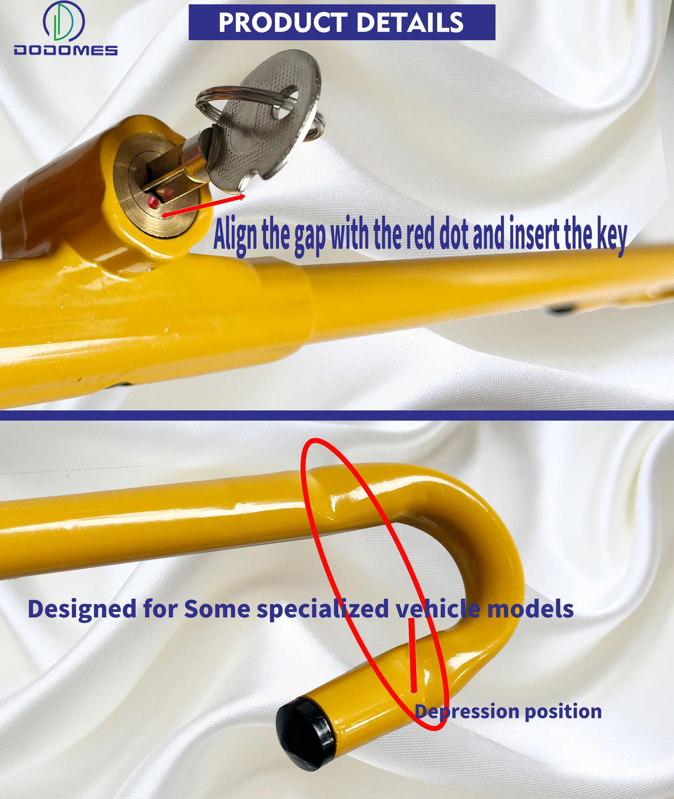 Universal Anti-Theft Steering Wheel Lock for Cars - Retractable Hook Design with Pedal Brake Lock | Yellow Security Device for Vehicle Protection | Perfect for Parking Security & Theft Prevention