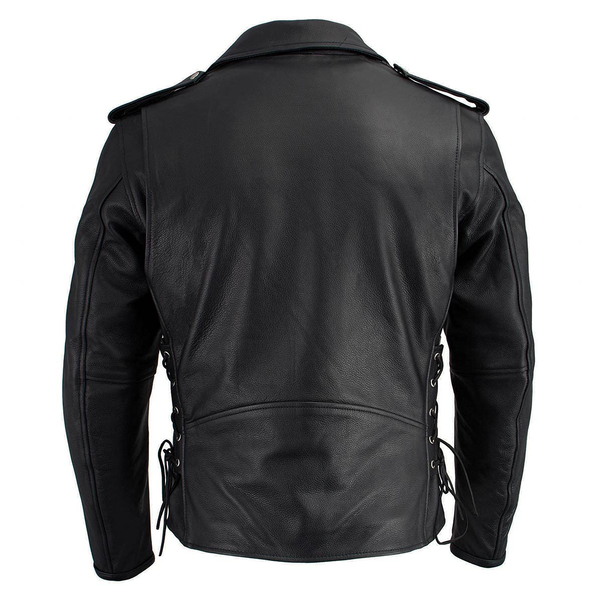 Milwaukee LKM1711 Black Leather Motorcycle Jacket for Men - Heavy Duty Police Style Biker Jacket with Adjustable Side Laces | Perfect for Riding, Motorcycle Enthusiasts & Outdoor Adventures