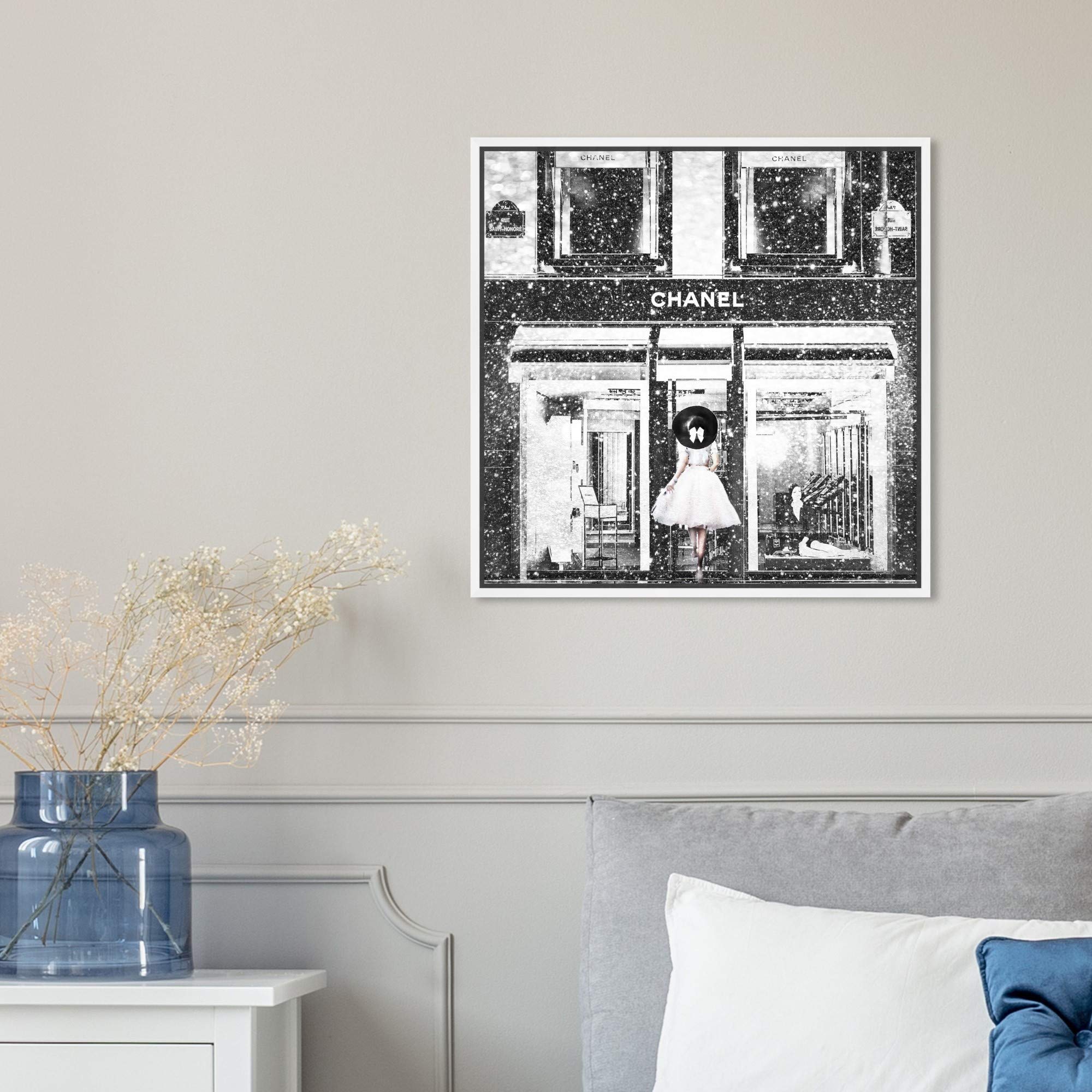 Oliver Gal Artist Co. 'Queen of The Store Noir' Fashion Glam Wall Art Canvas Print - 16x16 Inch White Framed Home Decor for Living Room, Bedroom & Office