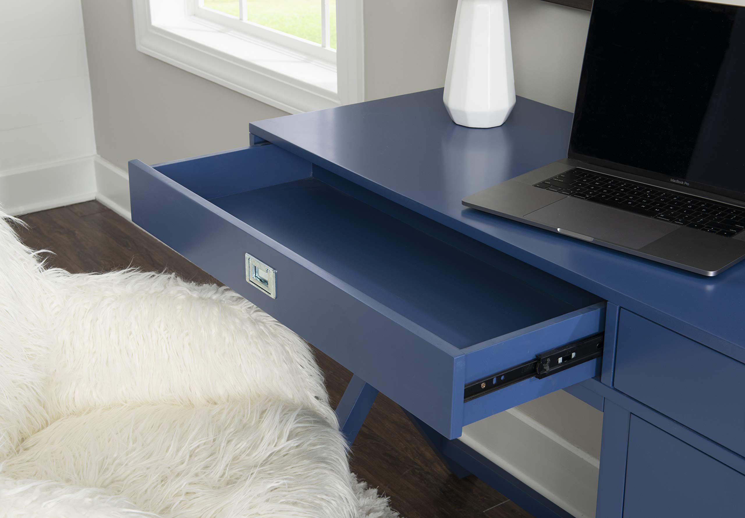 Linon Sadie Navy Blue Modern Classic Side Storage Desk - Stylish Home Office Furniture with Drawers for Organization | Perfect for Small Spaces, Dorm Rooms & Workspaces