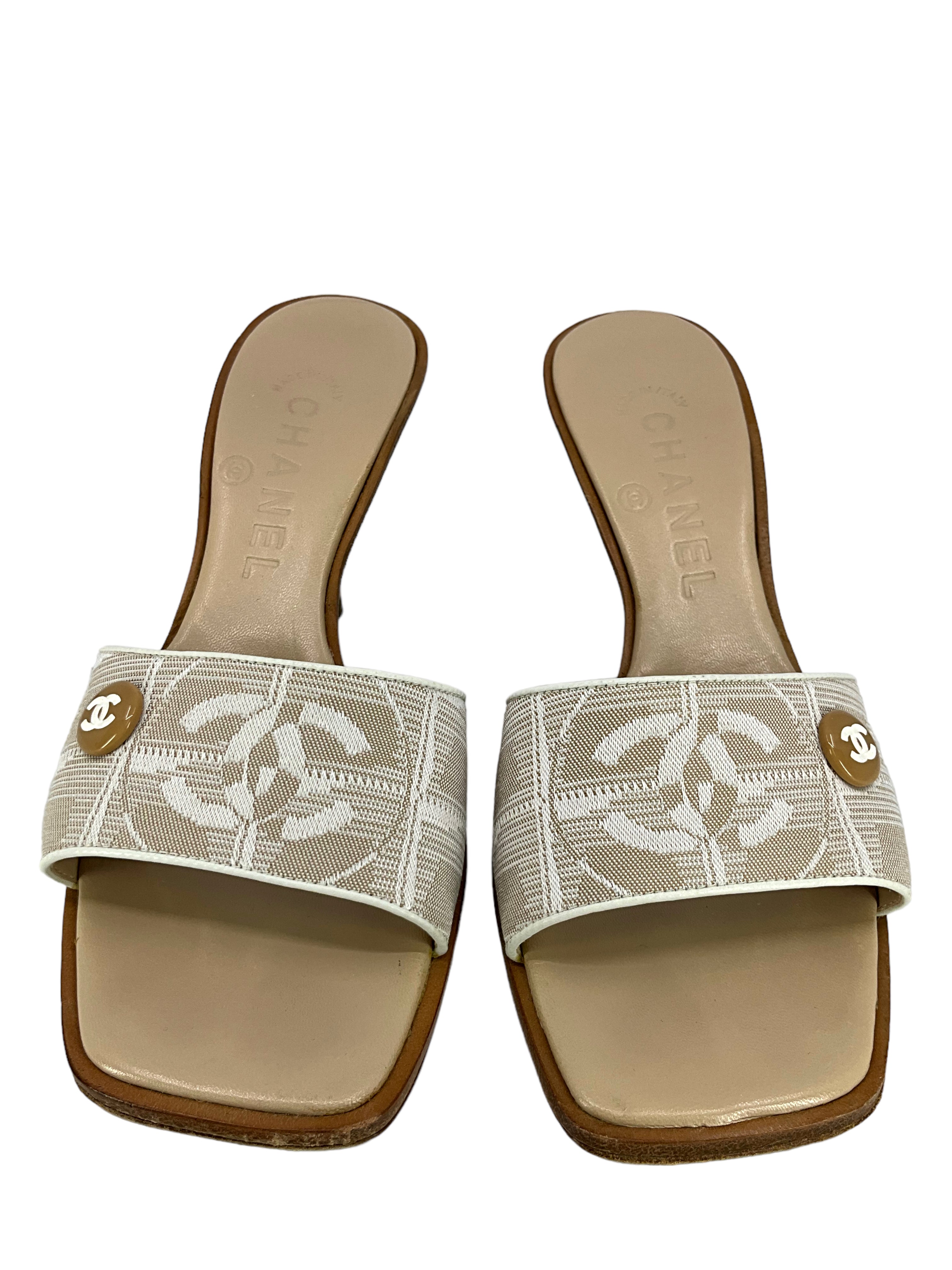Chanel 03C CC Logo Mules Women's Size 6.5 - Luxury Designer Slip-On Shoes for Casual Outings & Evening Events
