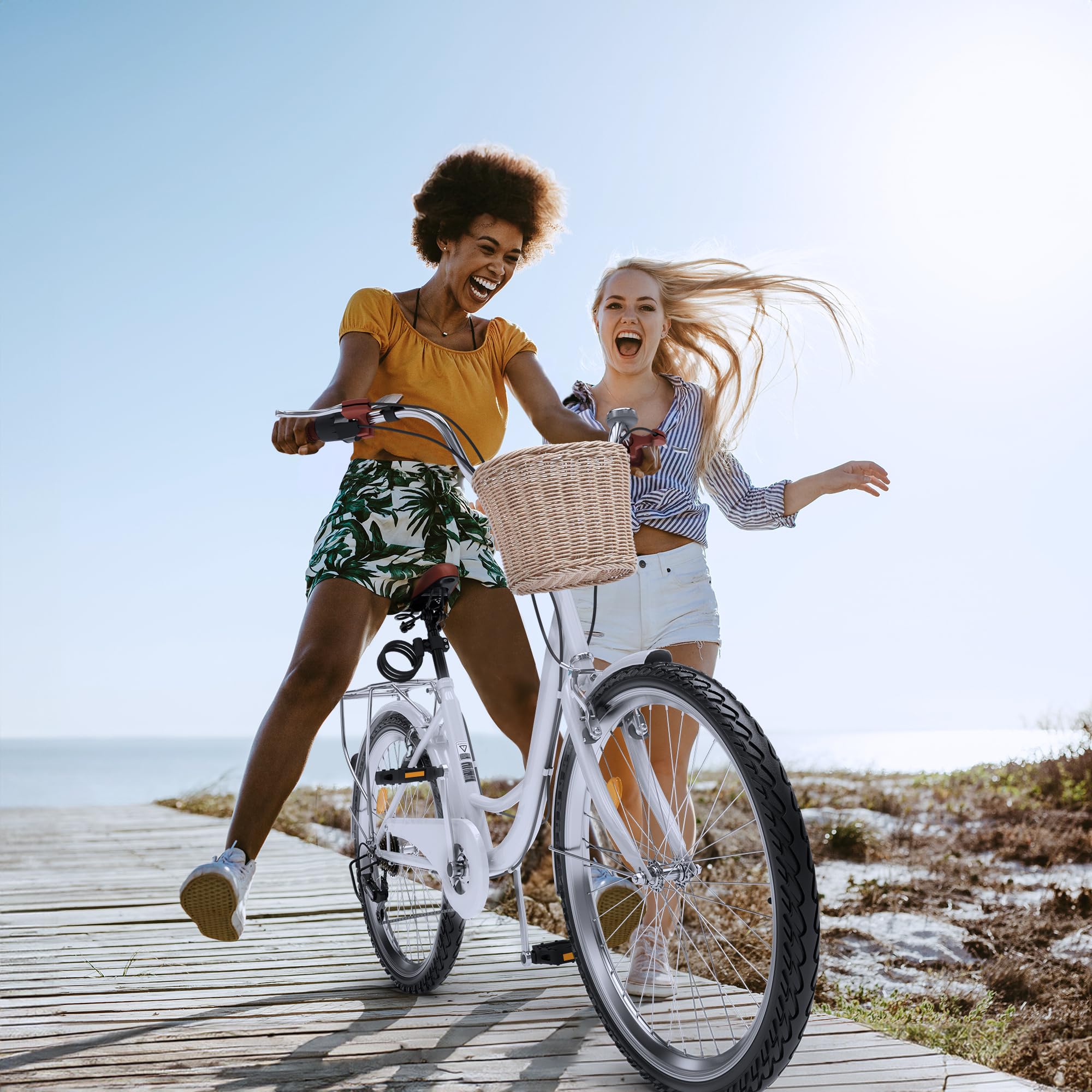 YITAHOME Women's Beach Cruiser Bike - 24 & 26 Inch Commuter Bicycle for Adults with Basket & Adjustable Seat - 1 & 7 Speed Options in Multiple Colors - Perfect for Beach Rides, City Commuting & Leisure Cycling