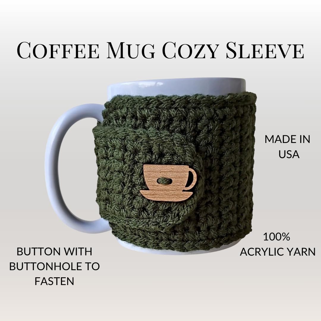 Olive & Oatmeal Cozy Mug Covers with Wooden Cup & Saucer Button - Perfect for Coffee, Tea & Hot Drinks - Ideal for Home, Office & Gifts