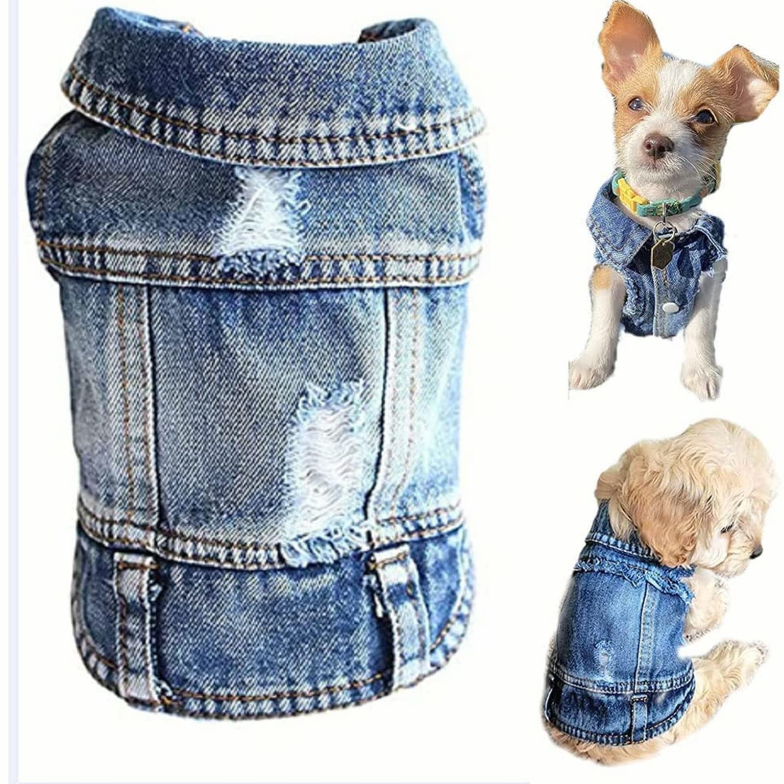WERFGT Dog Denim Jacket - Cool & Breathable Pet Vest for Small Dogs & Cats - Ripped Blue Jean Shirt - Spring Fashion Pet Clothing (X-Small) | Perfect for Outdoor Walks & Stylish Pet Photos