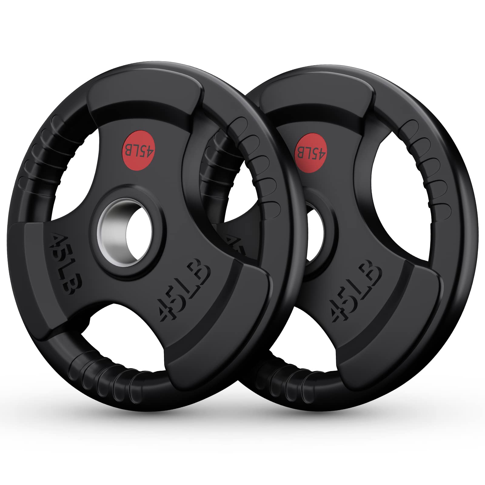 GIKPAL Olympic Rubber Grip Weight Plates Set - 2-inch Hole Solid Cast Iron Core for Home Gym Strength Training (10lb-45lb) - Perfect for Weightlifting, CrossFit & Powerlifting Workouts