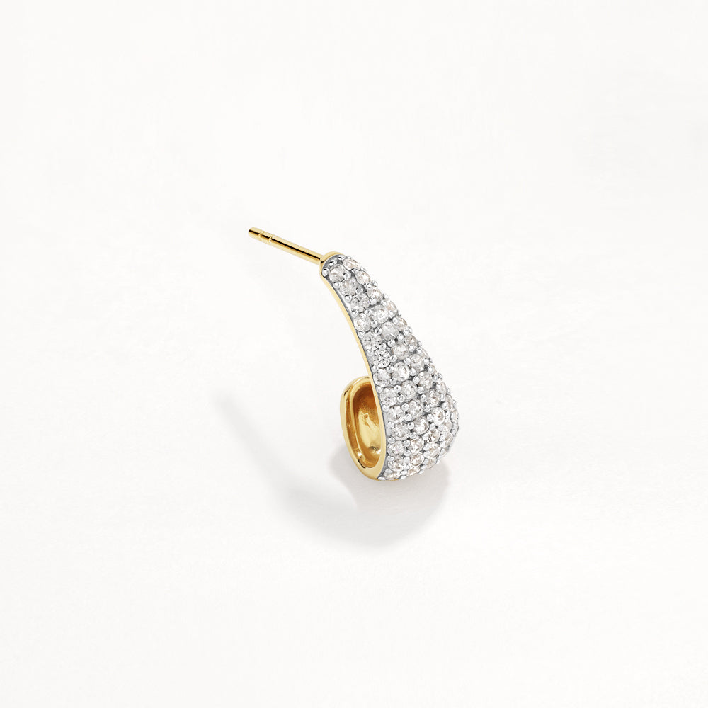 White Topaz Dome Hoop Stud Earrings in 14K Gold - Elegant Everyday Jewelry for Women, Perfect for Work, Date Night & Special Occasions