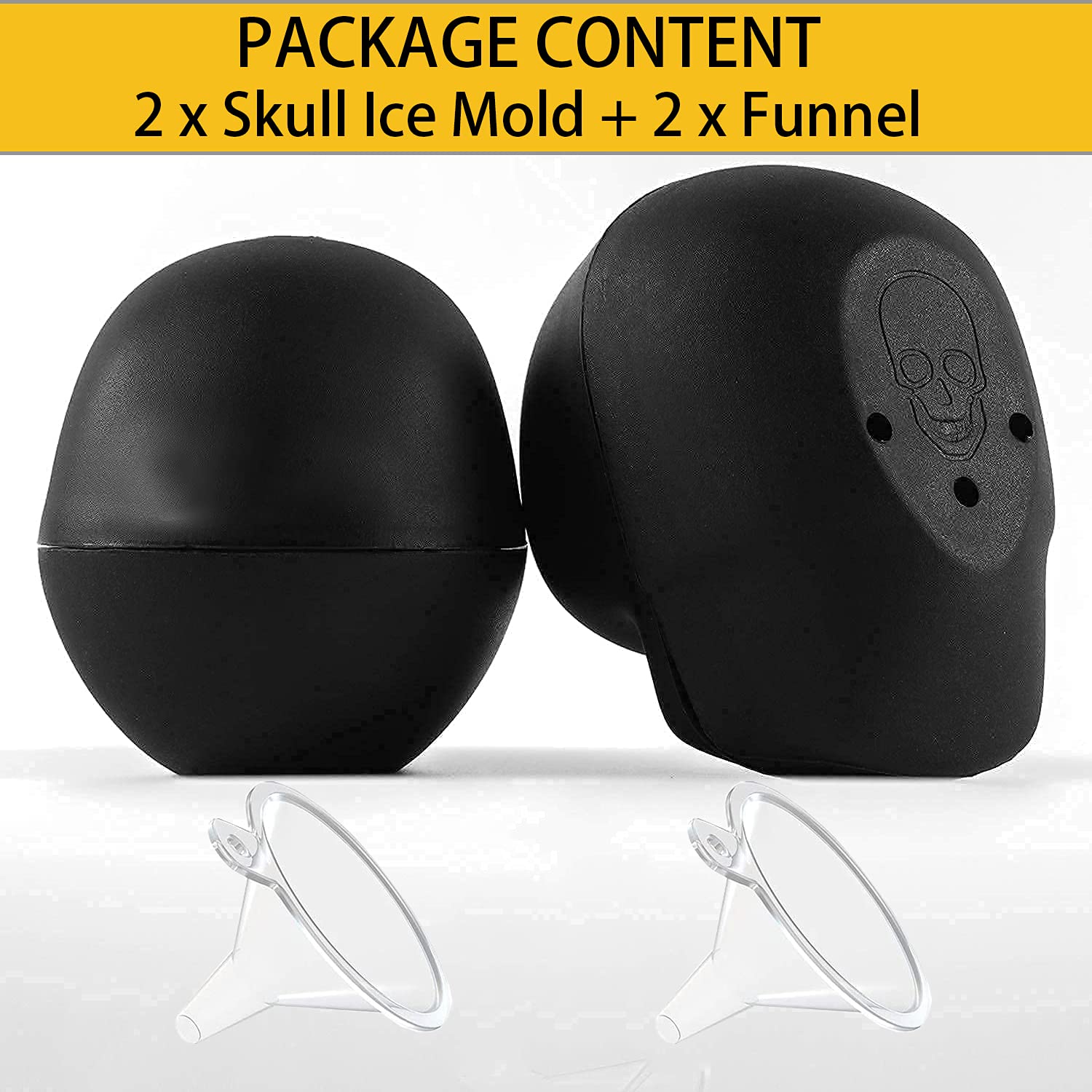 JETKONG 2 Pack Large Skull Ice Mold - Silicone Ice Cube Tray for Whiskey, Cocktails & Beverages - 3D Skull Shaped Ice Maker for Halloween Parties, Themed Drinks & DIY Desserts