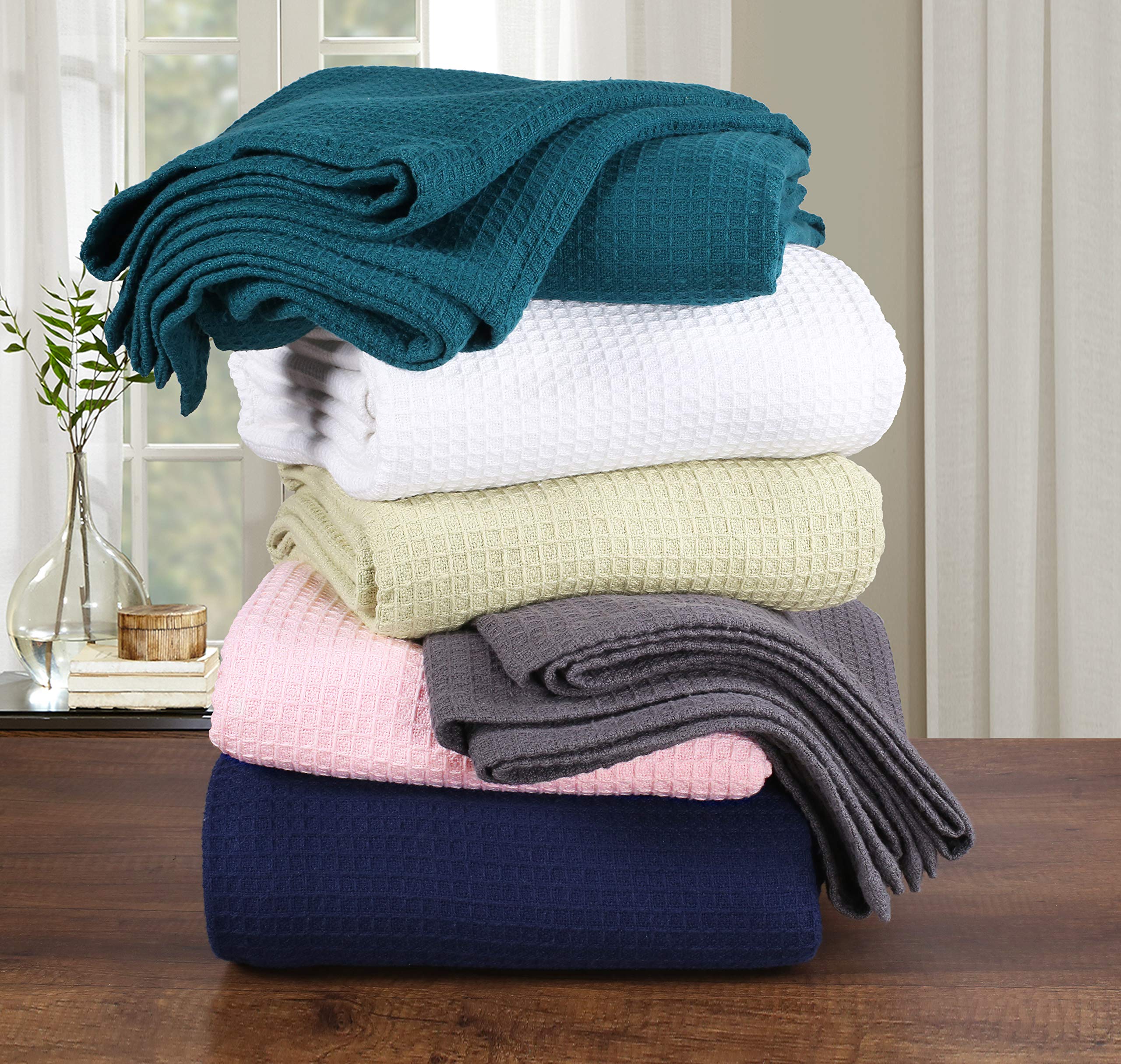 Glamburg 100% Cotton Thermal Blanket - Queen Size Waffle Weave Bed Blanket | Breathable, Soft & All-Season Comfort | Perfect for Cozy Nights, Guest Rooms & Winter Warmth