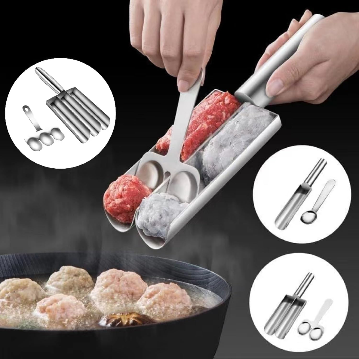 2024 New Stainless Steel Triple Meatball Scoop Maker - Portable Kitchen Tool for Perfect Meatballs, Cookie Dough & More | Ideal for Home Cooking, Meal Prep & Party Food Preparation