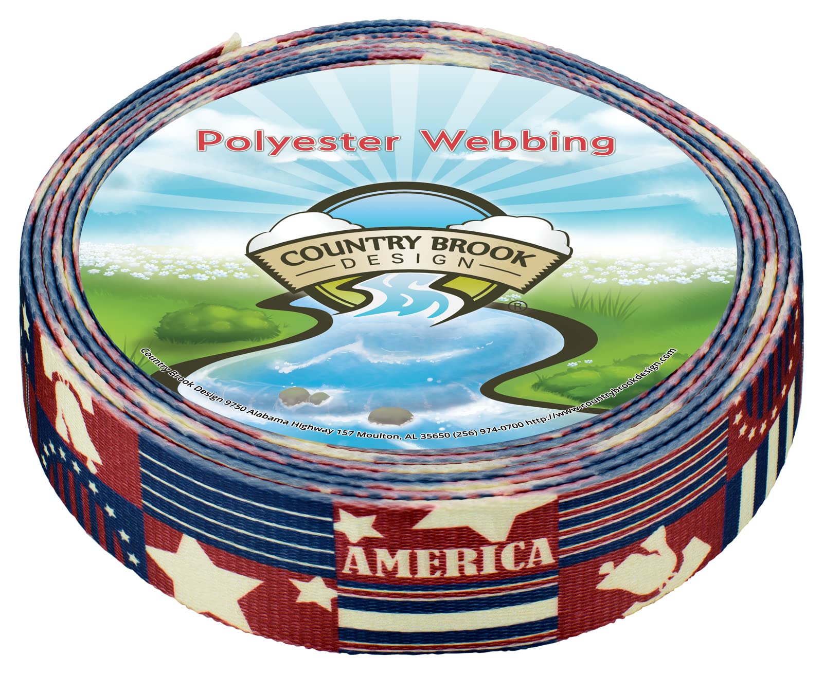 Country Brook Design - Patriotic Spirit of '76 Polyester Webbing for DIY Crafts, Dog Collars & Home Decor | Red White & Blue Striped Fabric for 4th of July Decorations