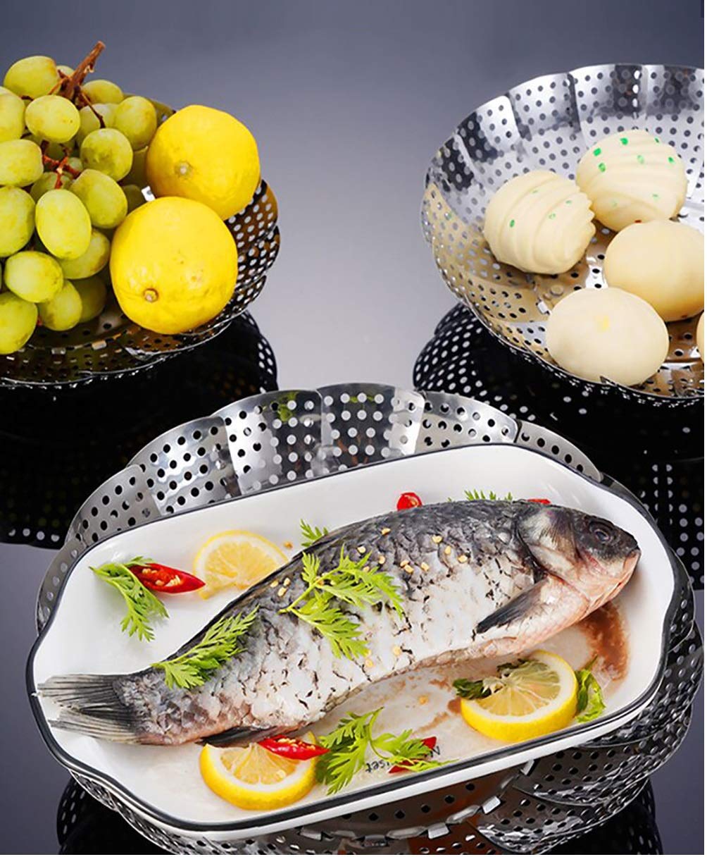 Stainless Steel Vegetable Steamer Basket - Expandable Folding Steamer Insert for Cooking Veggies, Fish & Seafood - Fits 5.1