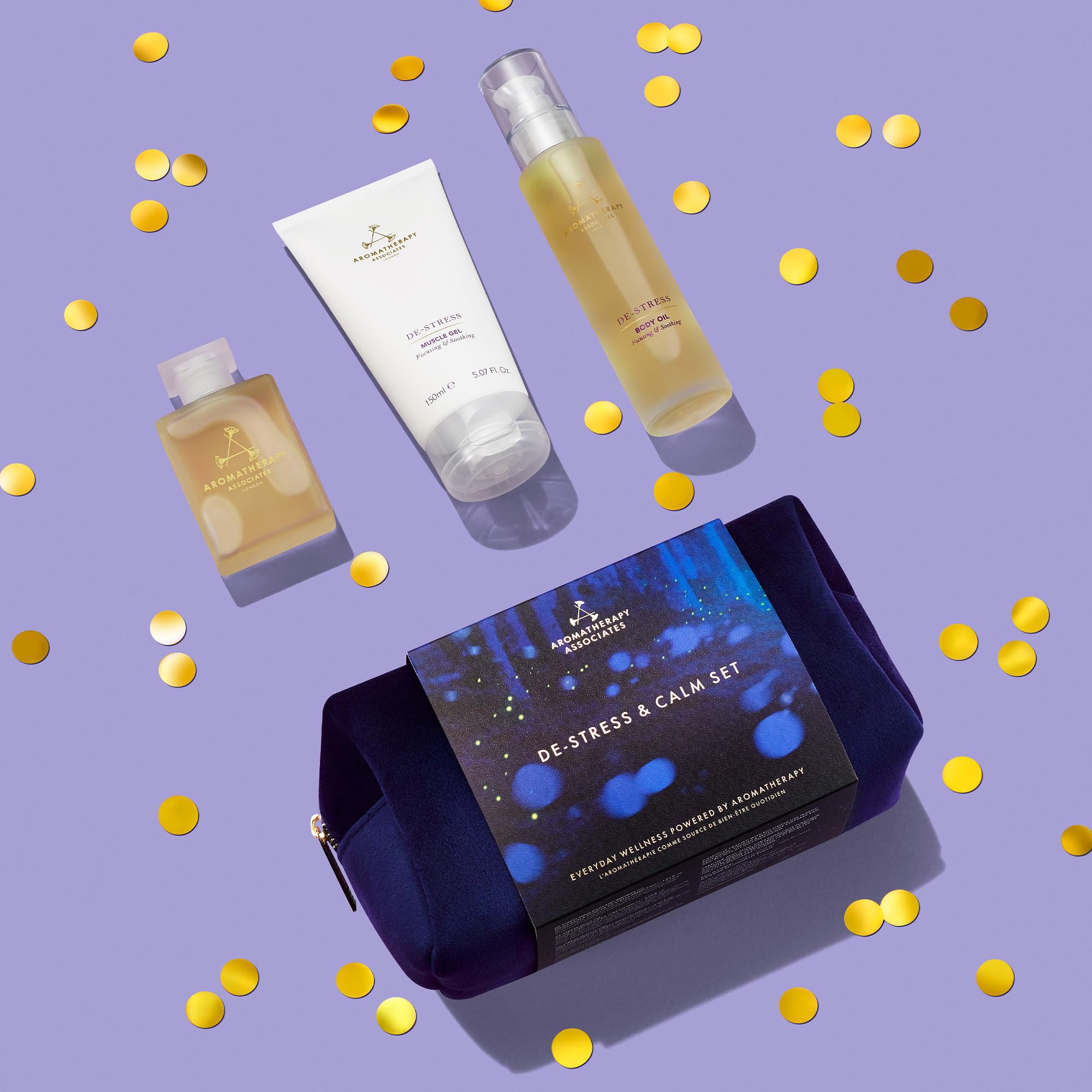 Aromatherapy Associates De-Stress & Calm Gift Set - 3-Piece Relaxation Kit with Bath & Shower Oil, Body Oil & Muscle Gel | Premium Essential Oils for Stress Relief, Spa Day & Self Care | Perfect for Gifts, Home Spa & Relaxation Therapy