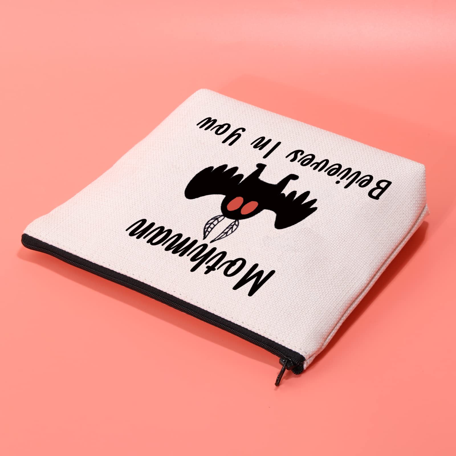 Funny Cryptid Mothman Makeup Bag - Mothman Believes In You - Unique Mothman Folklore Book Lover Gift for Cryptozoology Fans - Perfect for Cosmetics, Travel & Gothic Themed Parties