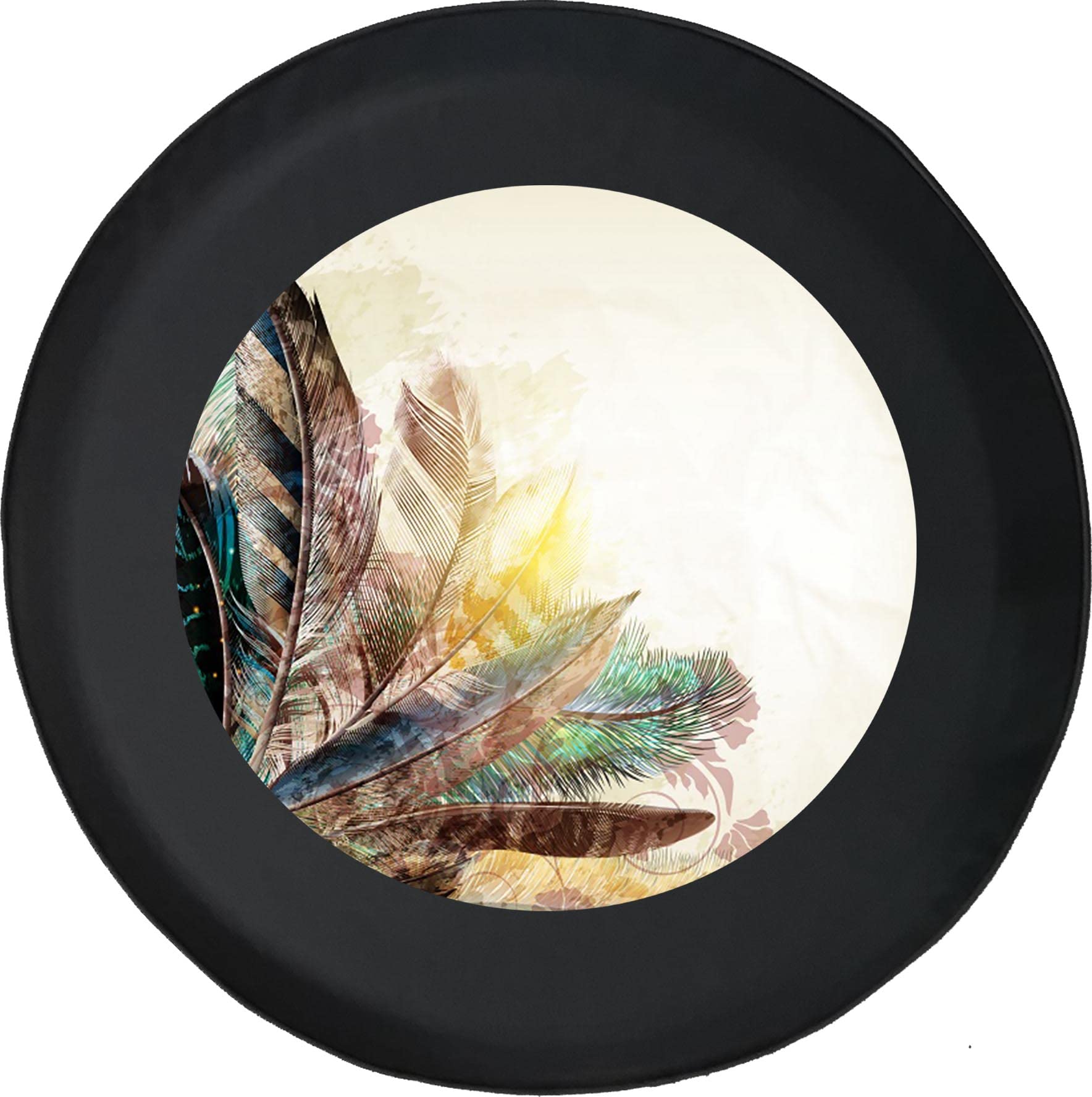 Boho Dreamcatcher Feathers Black 35 Inch RV Tire Cover - Waterproof Durable Tire Protector for Trailers, Trucks, SUVs, Campers | Perfect for Outdoor Camping, Road Trips & RV Adventures