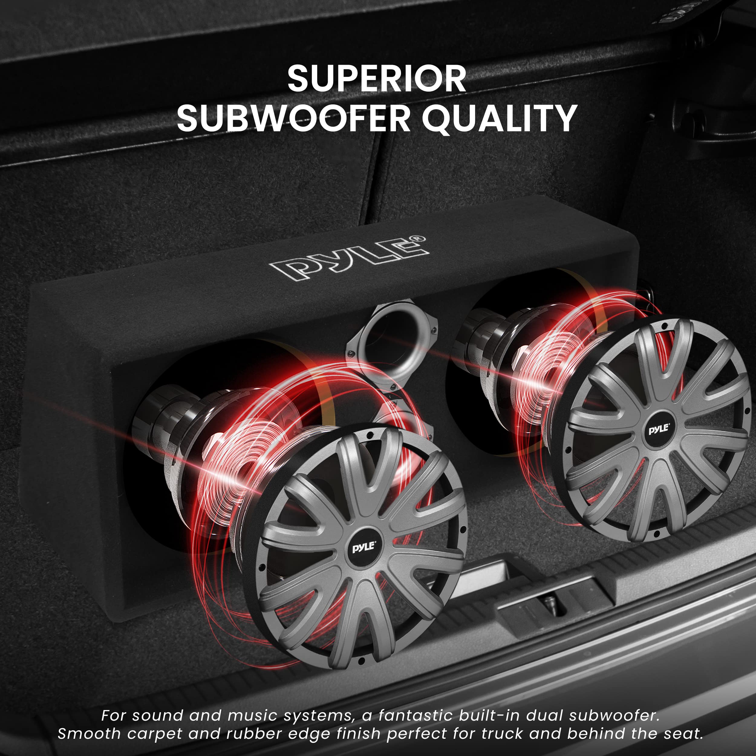Dual 12'' Slim Mount Subwoofer Box for Truck & Car Audio - 1200W Total Power, Rear Vented Design with Built-in LED Lights - Perfect for Bass Lovers & Custom Car Audio Systems