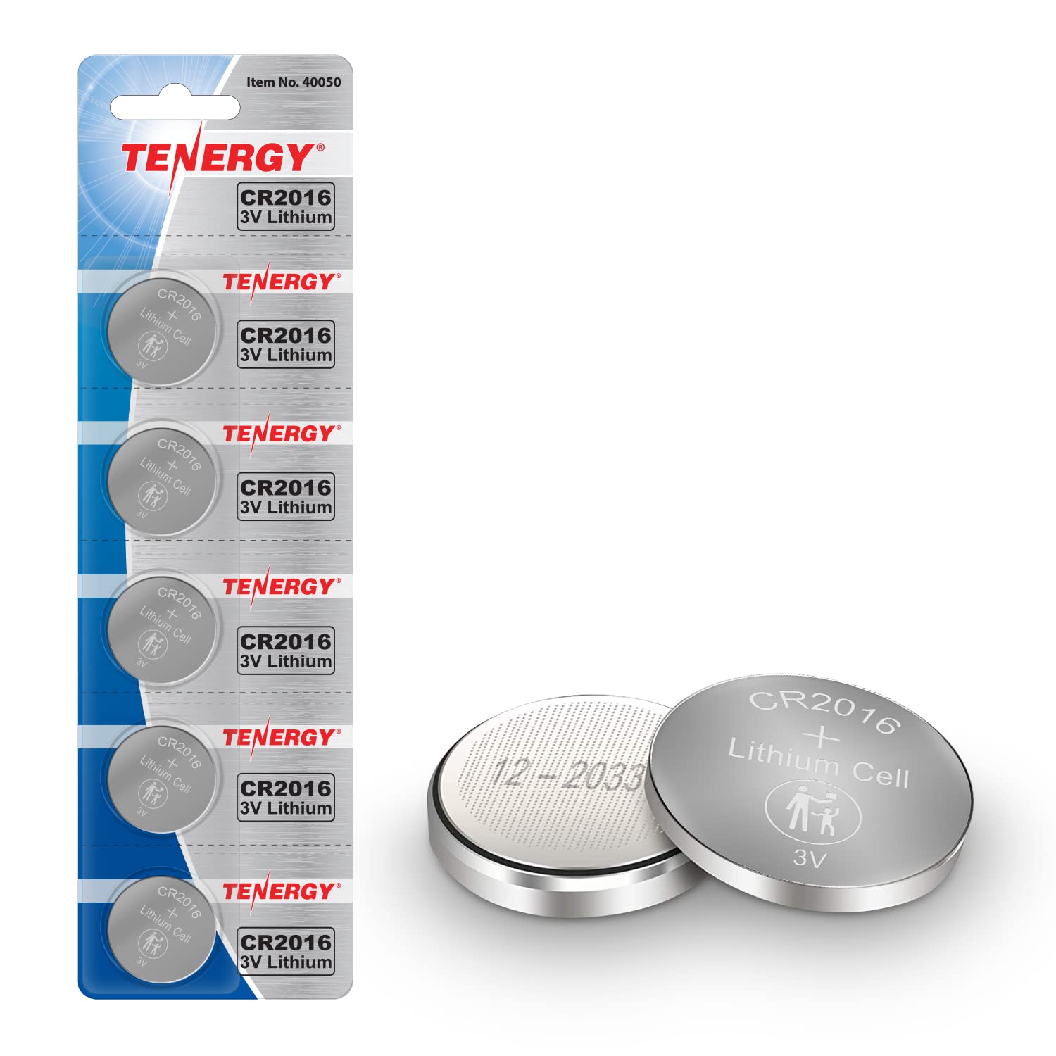 Tenergy CR2016 3V Lithium Battery - 5 Pack for Watches, Key Fobs, Calculators, Medical Devices | Long-Lasting Power for Home, Office & Healthcare Use