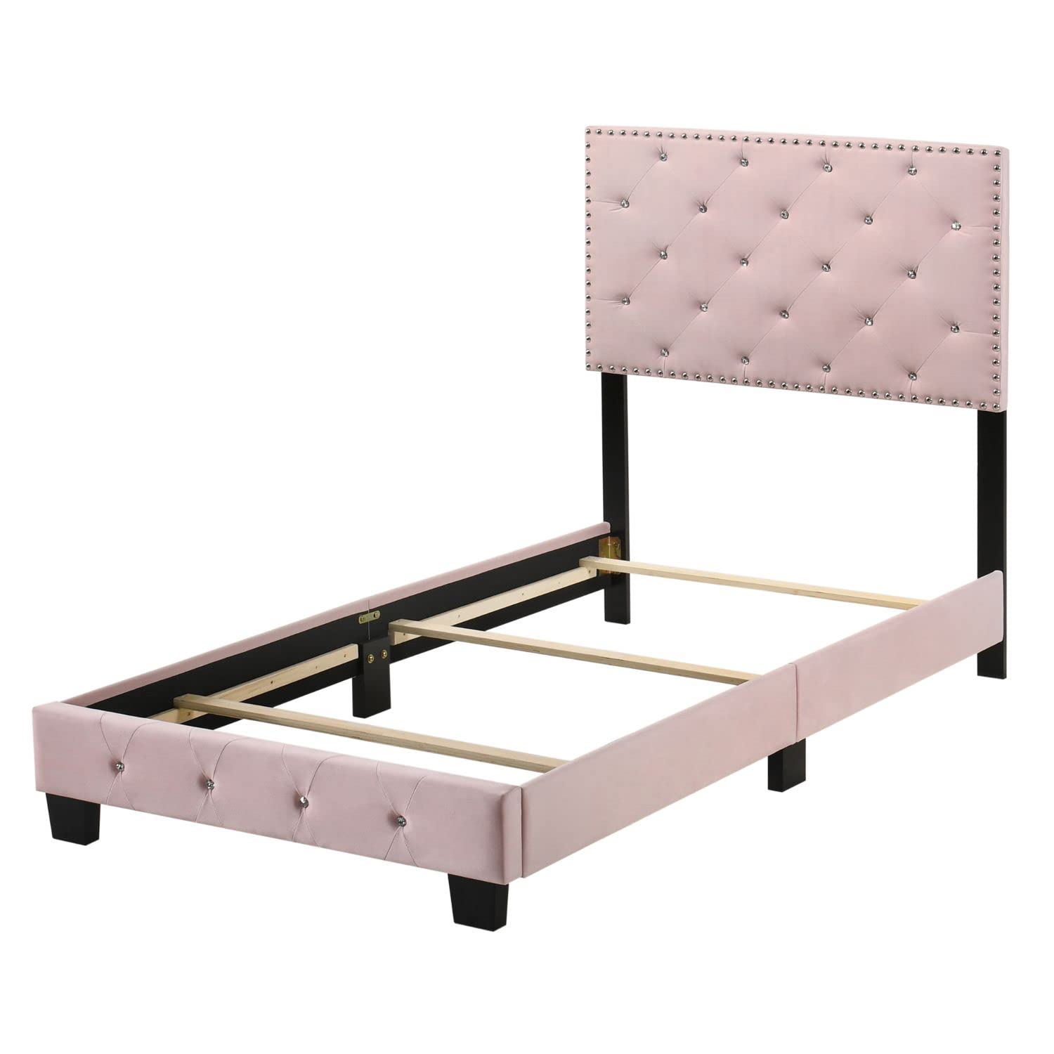 Modern Pink Twin Panel Bed - Stylish Indoor Bedroom Furniture for Small Spaces | Perfect for Kids' Rooms, Guest Beds & Cozy Apartments