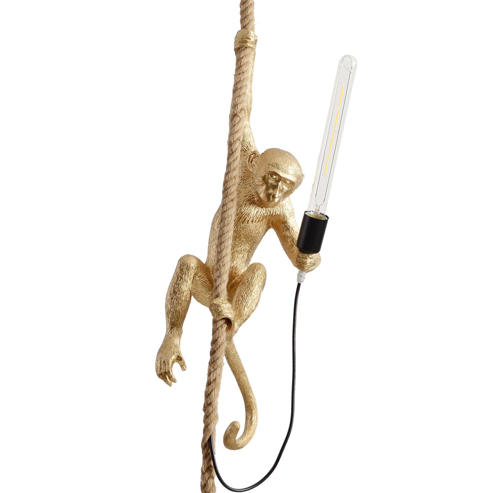 Vintage Resin Monkey Wall Lamp & Table Lamp with Hemp Rope - Gold Pendant Light for Home Decor, Dining Room, Living Room, Bedroom & Entryway | Perfect for Boho, Jungle & Tropical Theme Interior Design
