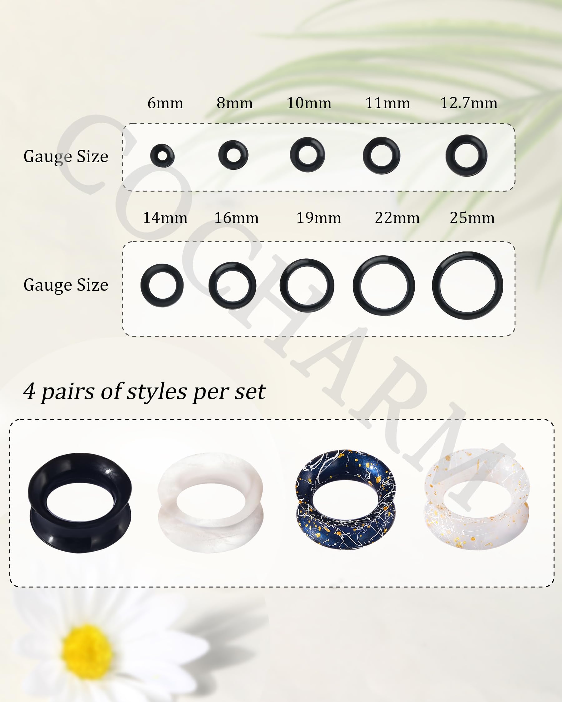 COCHARM 8PCS Soft Flexible Silicone Ear Gauges - Double Flared Tunnels & Plugs (0g, 00g, 1/2