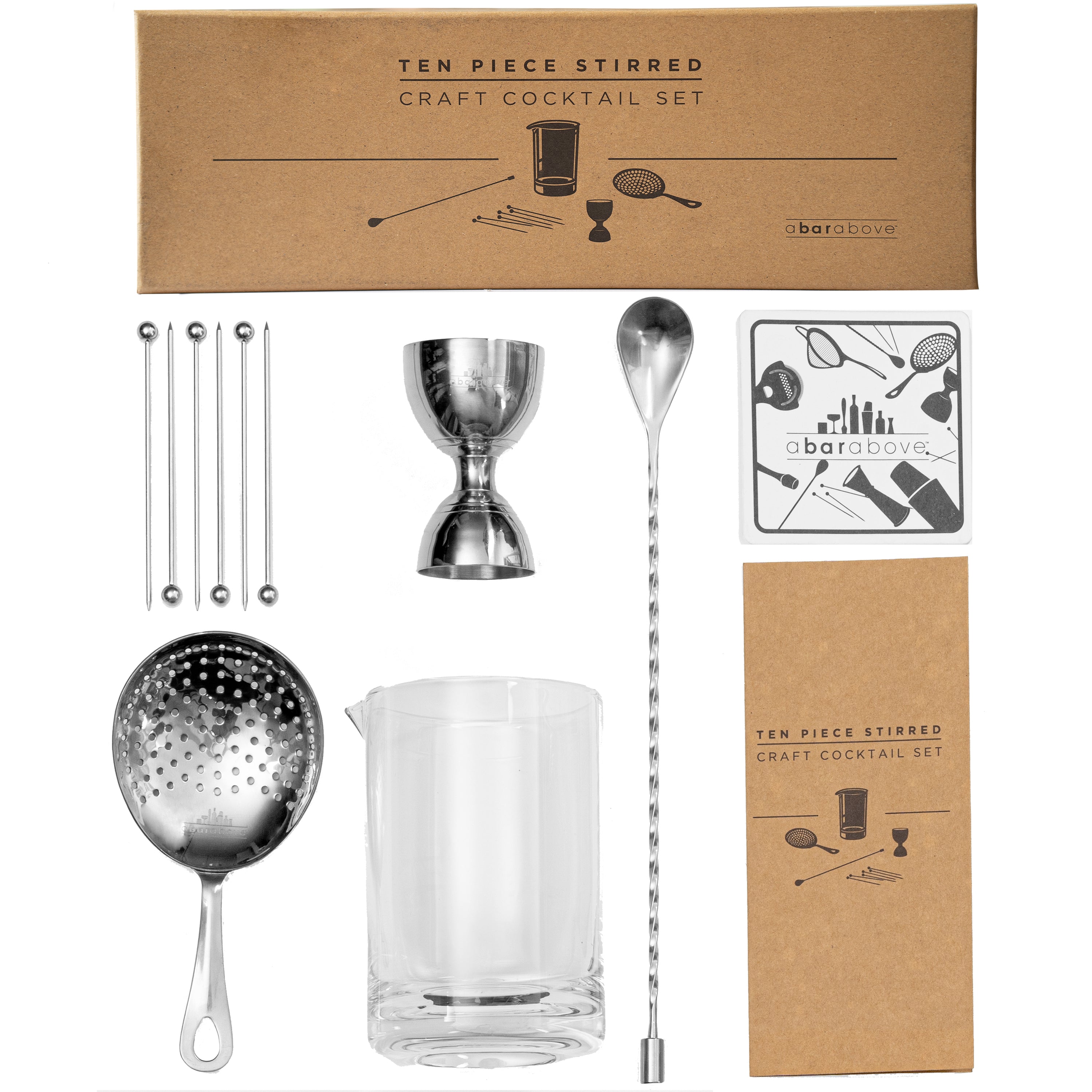 Premium 10-Piece Stainless Steel Cocktail Mixing Set - Bar Tools for Shaker, Jigger, Strainer & Spoon - Perfect for Home Bartending, Parties & Gifts