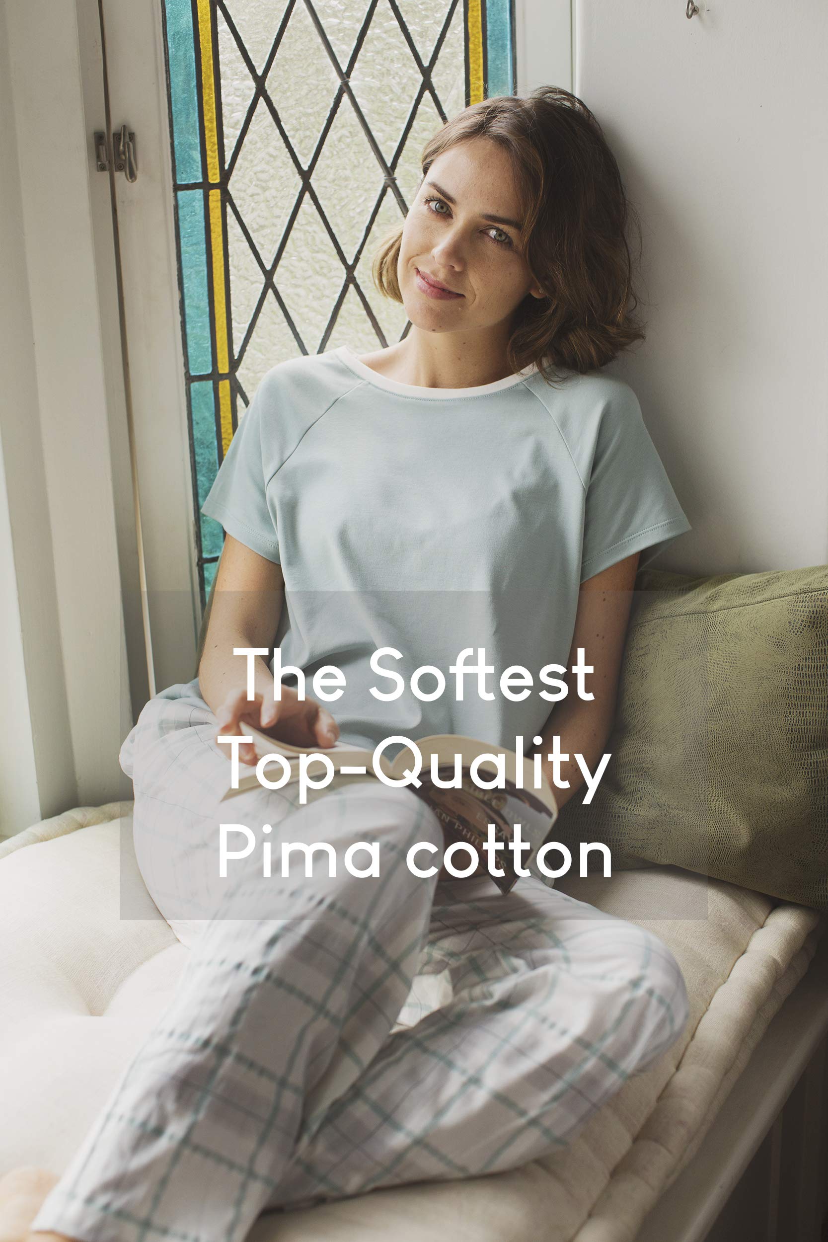 Premium Pima Cotton Women's Pajama Set - Ultra Soft Short Sleeve Sleepwear for Women | Perfect for Summer Nights & Lounge Wear