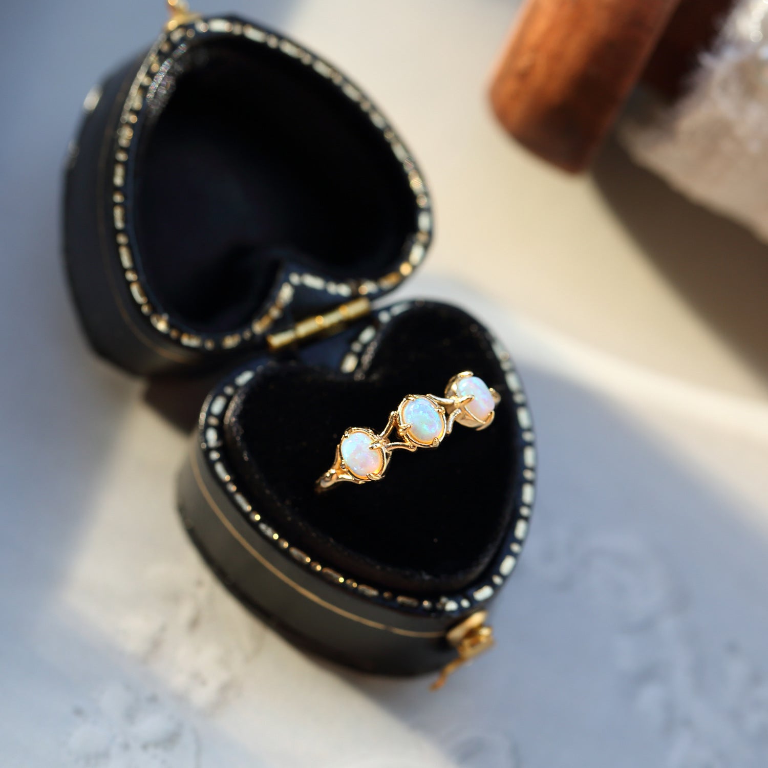 14K Gold 3 Stone Opal Rings for Libra Birthstone | Elegant Zodiac Jewelry for Women | Perfect Gift for Birthday, Anniversary & Special Occasions
