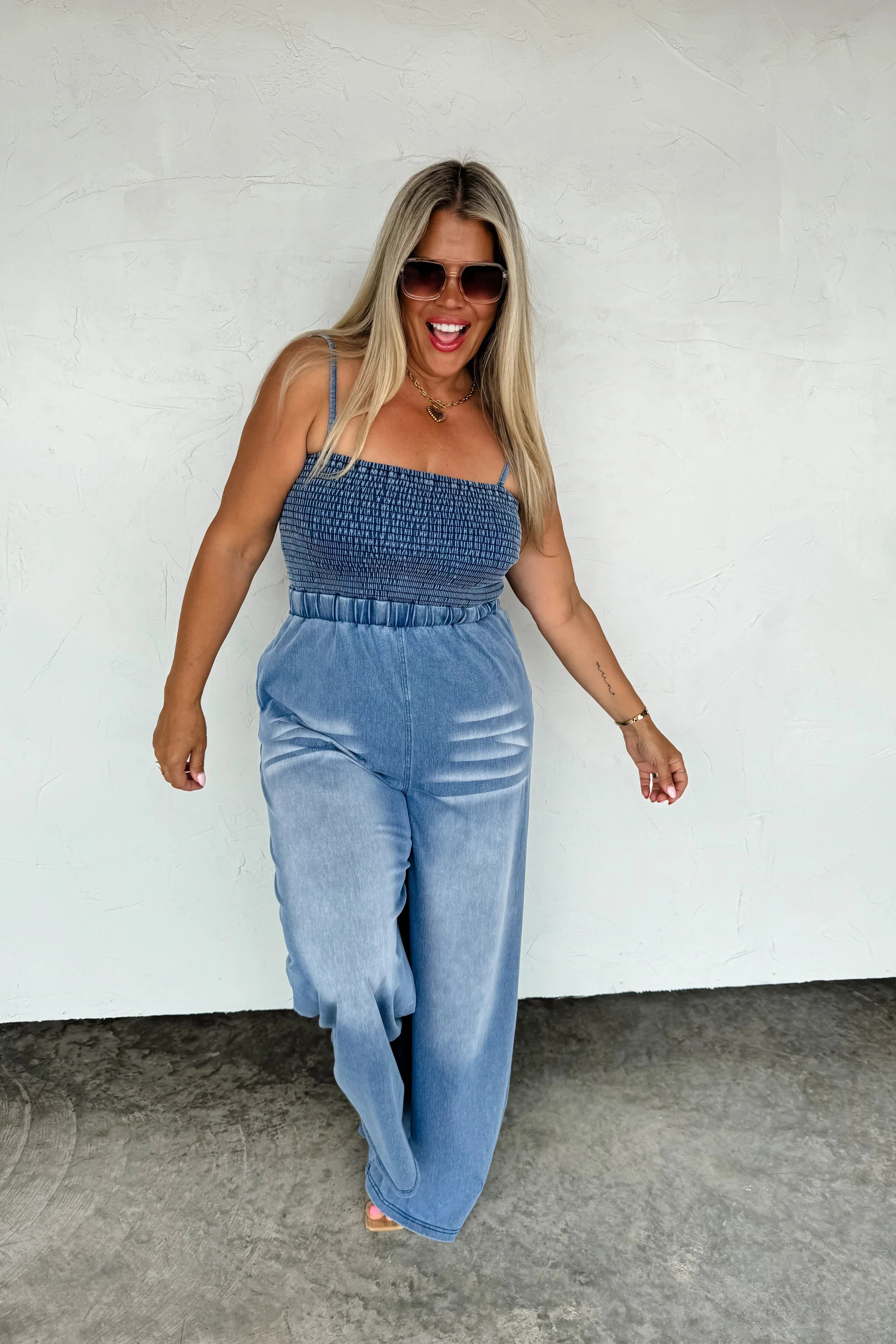PREORDER: Denim Crush Smocked Romper - Stylish Baby Jumpsuit for Girls | Perfect for Playdates, Photos & Special Occasions
