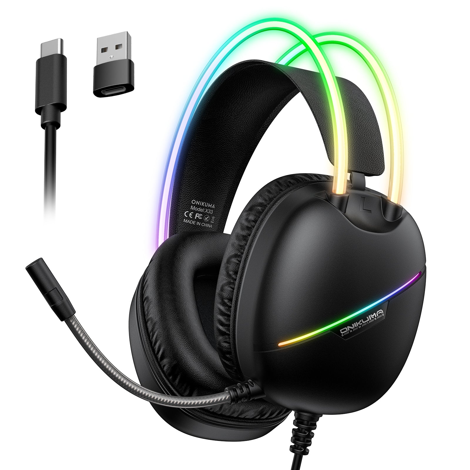 ONIKUMA X33 Gaming Headset with Microphone - Wired USB/3.5mm Noise Cancelling Headphones for PC, PS4, PS5, Xbox, Switch, Mobile - Comfortable Over-Ear Design for Long Gaming Sessions, Streaming & Online Classes