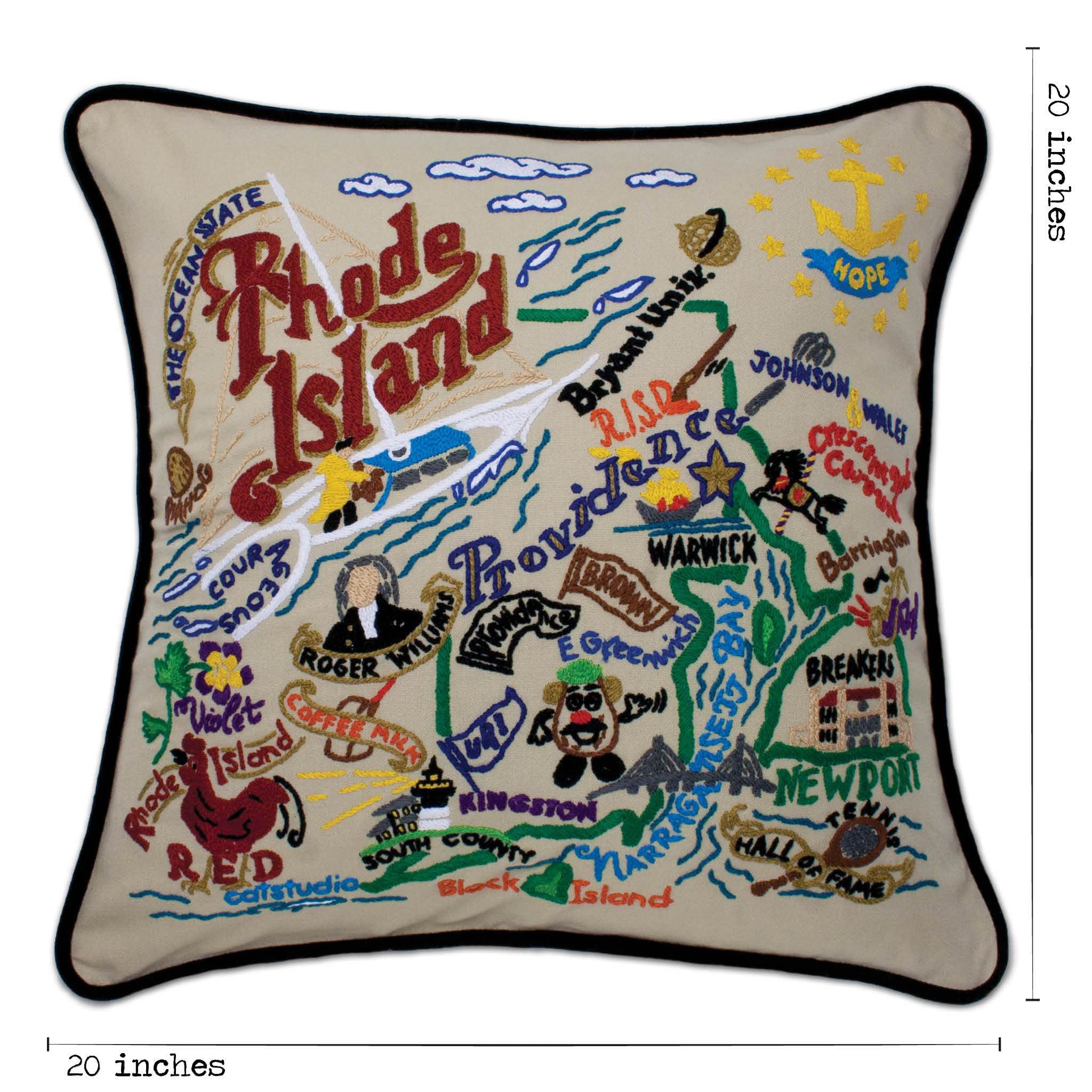 Catstudio Rhode Island Embroidered Decorative Throw Pillow - Coastal Home Decor for Sofa, Bed & Living Room - Soft Accent Cushion for Farmhouse & Beach House Style