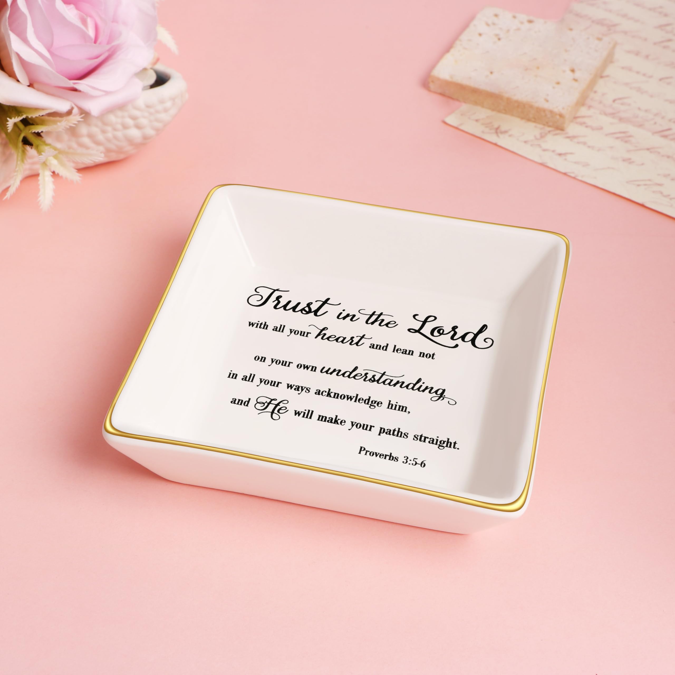 JoycuFF Inspirational Christian Jewelry Dish Tray - Religious Gift for Women, Motivational Present for Sister, Birthday/Thanksgiving/Christmas Decor - Perfect for Bible Study, Prayer Time & Home Décor