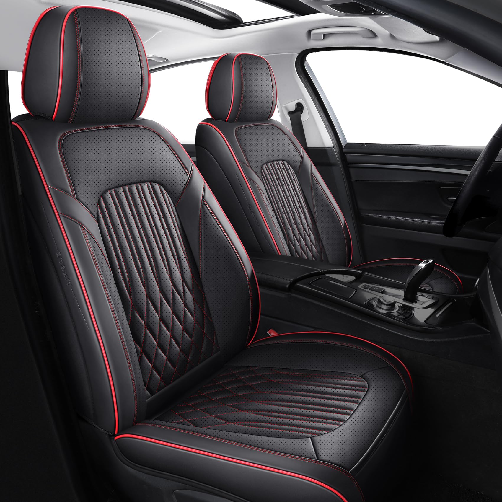 Premium Faux Leather Car Seat Covers Full Set - Universal Fit for Most Sedans & SUVs | Super Breathable, Full Wrapping Edge with Storage Bags | Red & Black | Perfect for Daily Commute, Road Trips & Family Travel