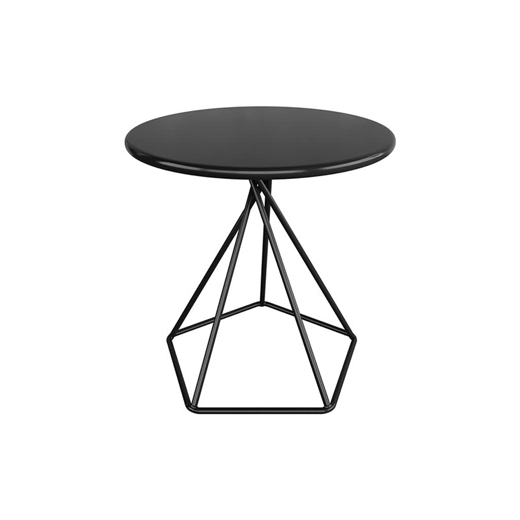 Industrial Wrought Iron Coffee Table - Round Side Table for Living Room, Bedroom & Sofa Corner - Black & Gold Accent - Perfect for Coffee, Tea & Bedside Storage