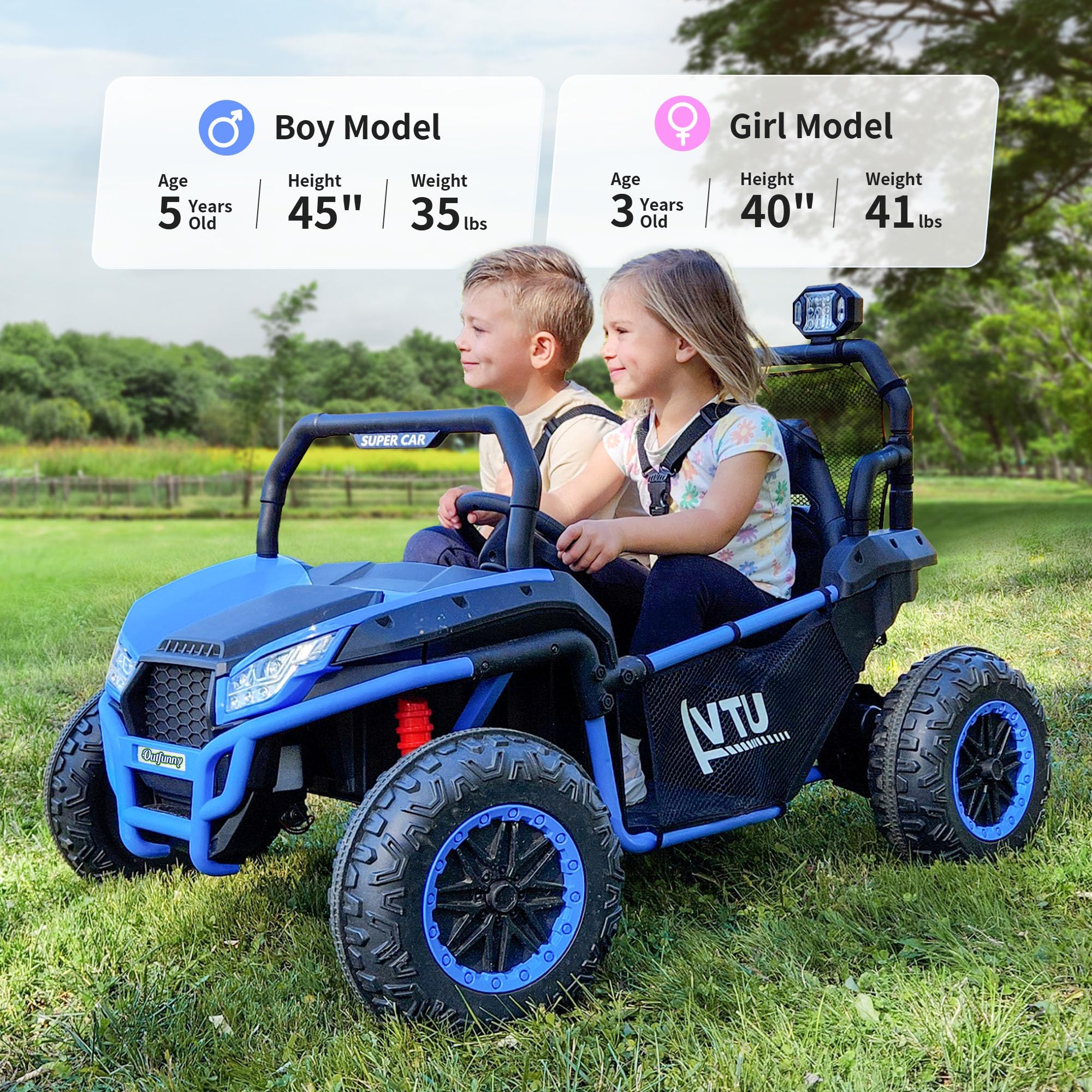 12V 4WD Kids Ride-On Car with Remote Control & Bluetooth - 2 Seater UTV Toy for Ages 3-8, Includes Storage - Blue | Outdoor Play, Birthday Gift, Backyard Adventure