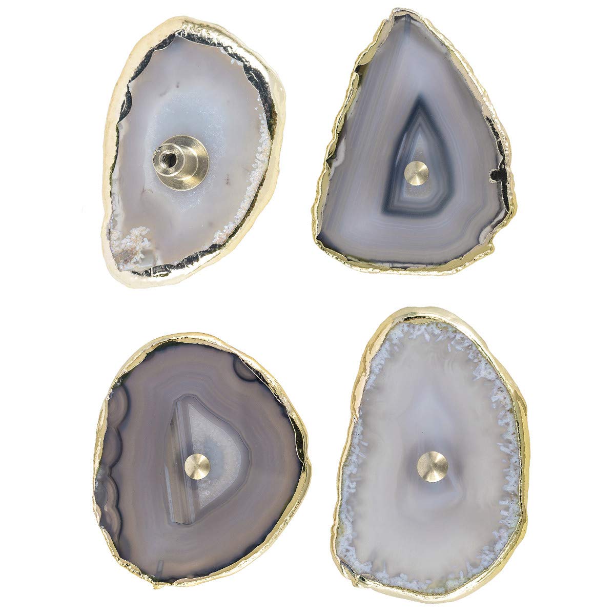 MookaiteDecor Set of 4 Gold Plated Agate Slice Cabinet Knobs with Screws - Elegant Drawer Pulls Handles for Dresser, Kitchen, Wardrobe - Perfect for Home Decor & DIY Furniture Upgrade