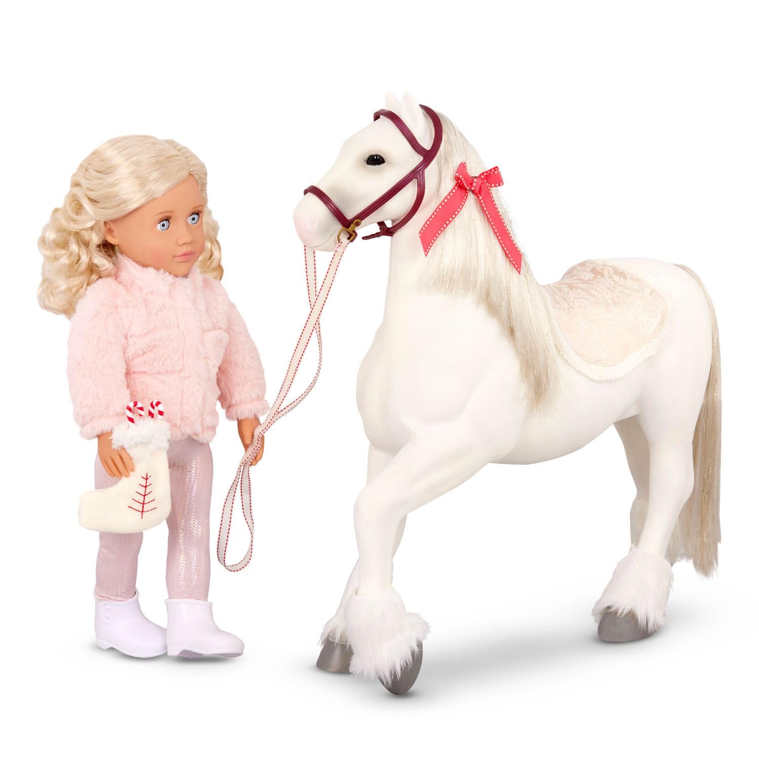 Our Generation White Clydesdale Horse with Sparkly Mane & Tail - 18-inch Doll Accessory for Kids Ages 3+ - Perfect for Holiday Playtime, Birthday Gifts & Pretend Tea Parties