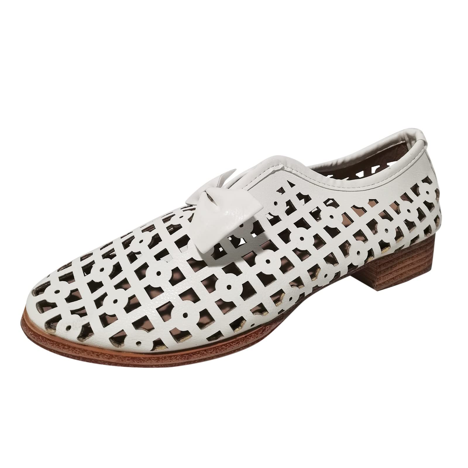 Women's Casual Ethnic Style Leather Loafers - Breathable Hollow Retro Sneakers for Women (White, Size 9) | Comfortable Walking Shoes for Office, Travel & Daily Wear