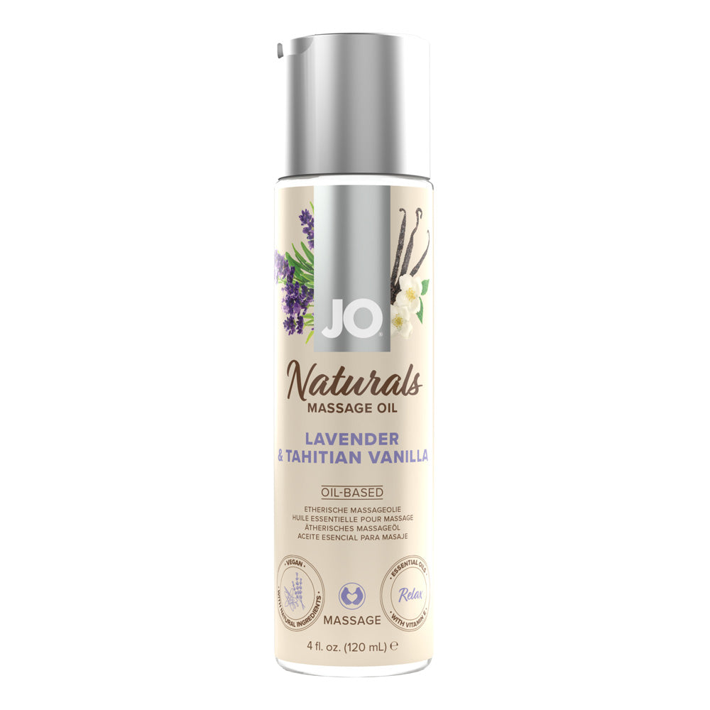 JO Naturals Vegan Massage Oil - Lavender & Tahitian Vanilla Scented | Relaxing Aromatherapy Massage Oil for Couples & Spa | Cruelty-Free & Natural Ingredients for Body & Skin Care
