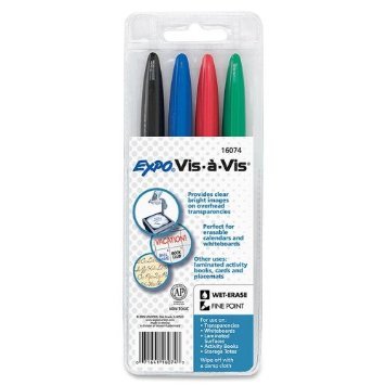 Expo Vis-A-Vis Wet Erase Markers - 4 Assorted Colors (Pack of 72) - Ideal for Whiteboards, Glass, Laminated Sheets & Classroom Teaching