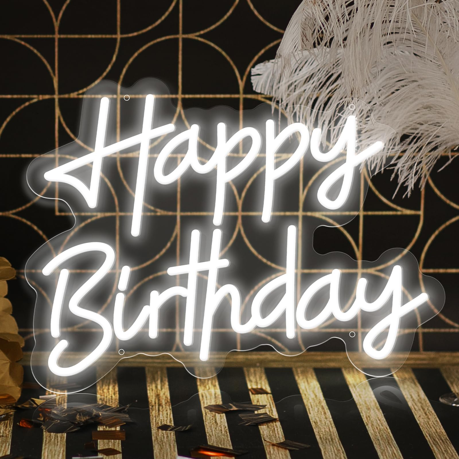 KAEGORT Happy Birthday Neon Sign - Large USB Powered LED Wall Decor for Birthday Parties, Backdrops & Home Decoration (Cold White) | Perfect for Indoor Celebrations, Photo Booths & Event Lighting