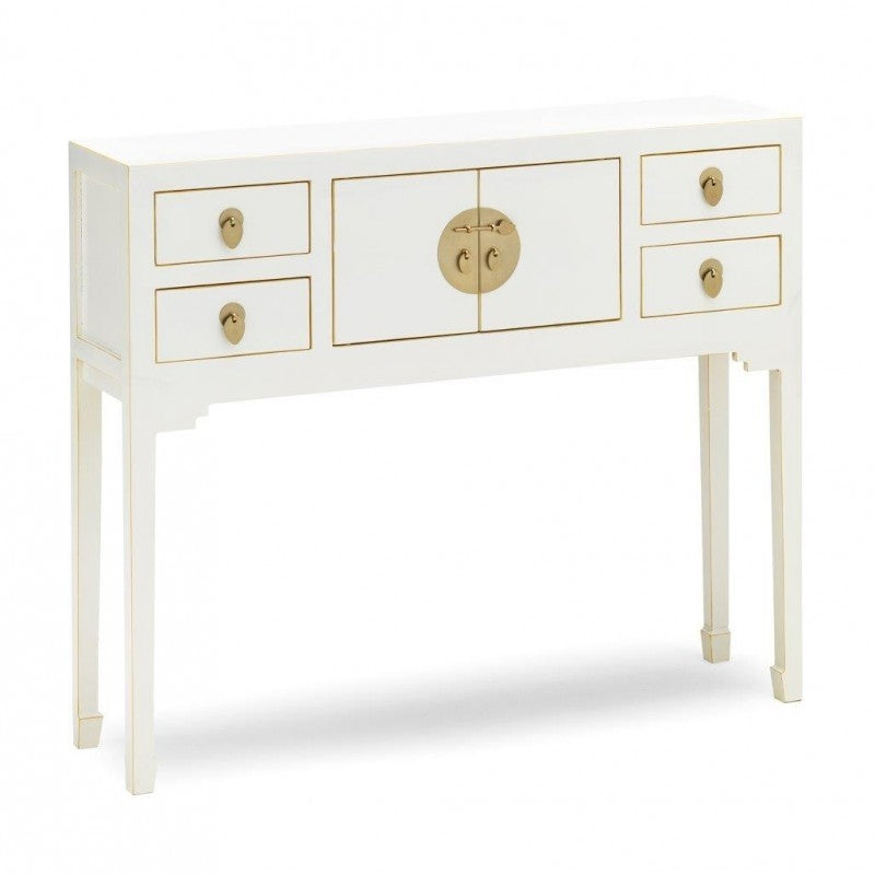 Golden Dragon Oriental Painted Solid Wood White Console Table 100x25x80cm - Entryway Sofa Table, Hallway Furniture, Living Room Decor for Home & Office