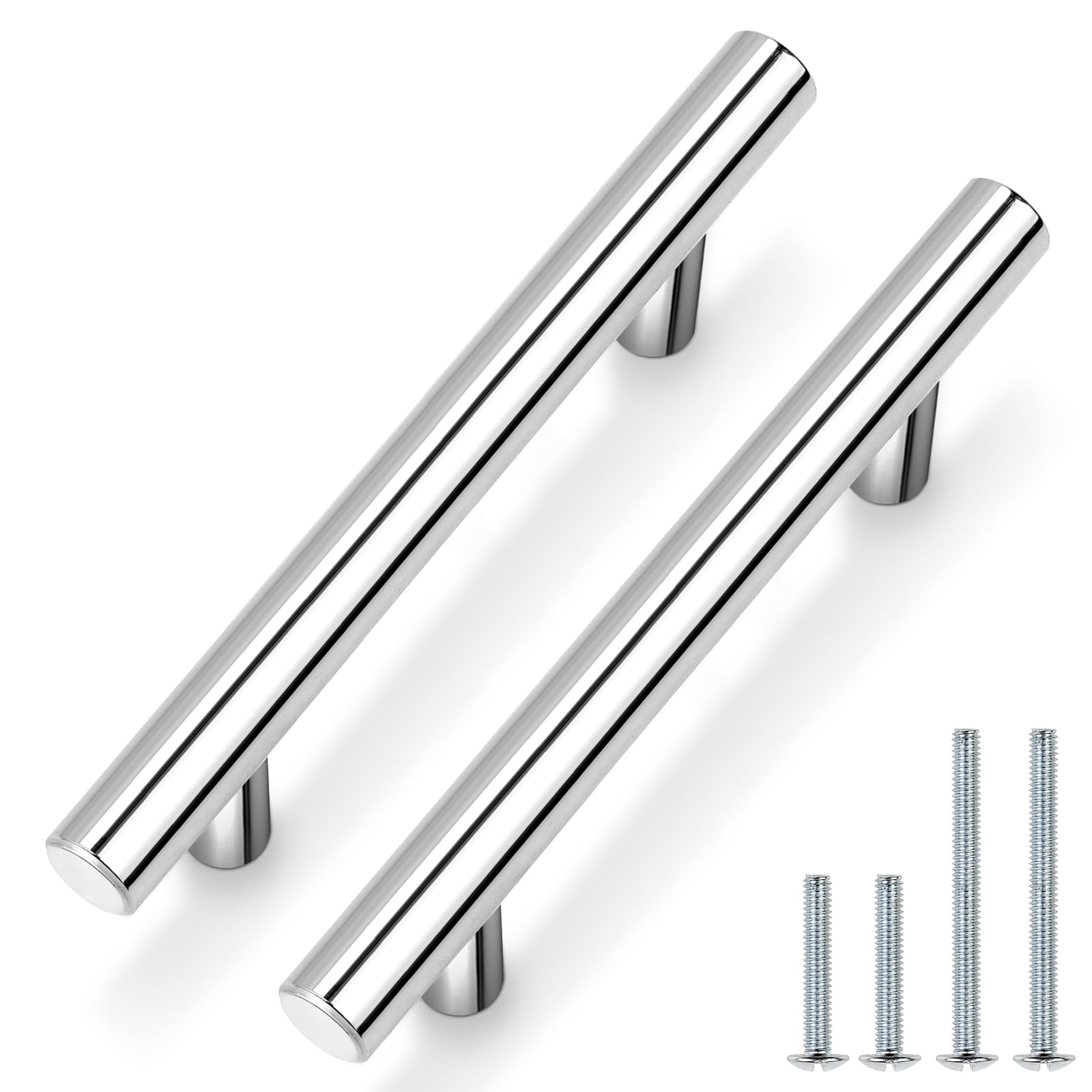 Probrico 20 Pack 3-3/4 Inch Polished Chrome Cabinet Pulls - Round Tube T Bar Drawer Handles, Stainless Steel Kitchen Cabinet Hardware (6