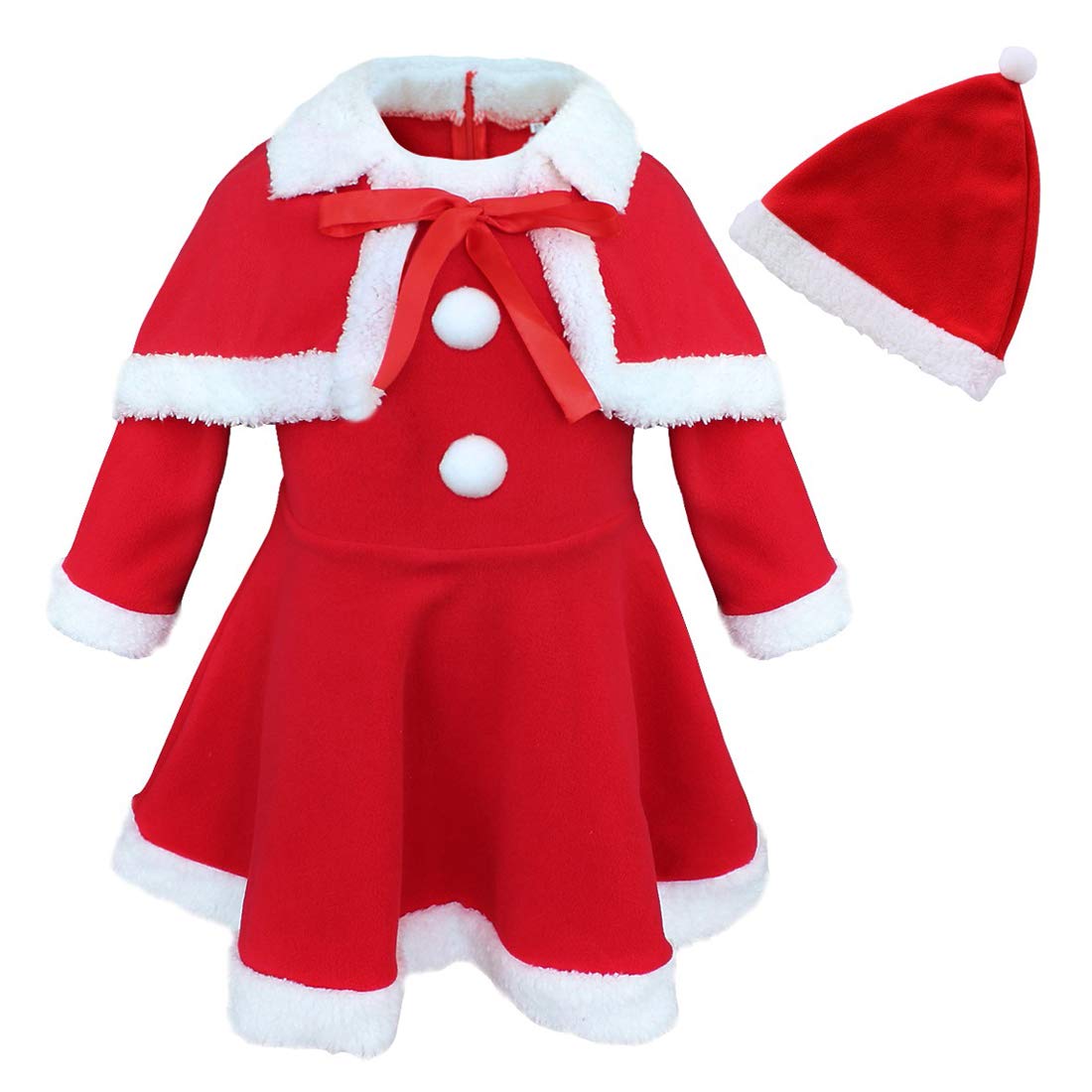 Alvivi Toddler Baby Girls Christmas Santa Claus Costume - Princess Dress with Cape & Hat for Holiday Parties, Festivals & Photo Shoots