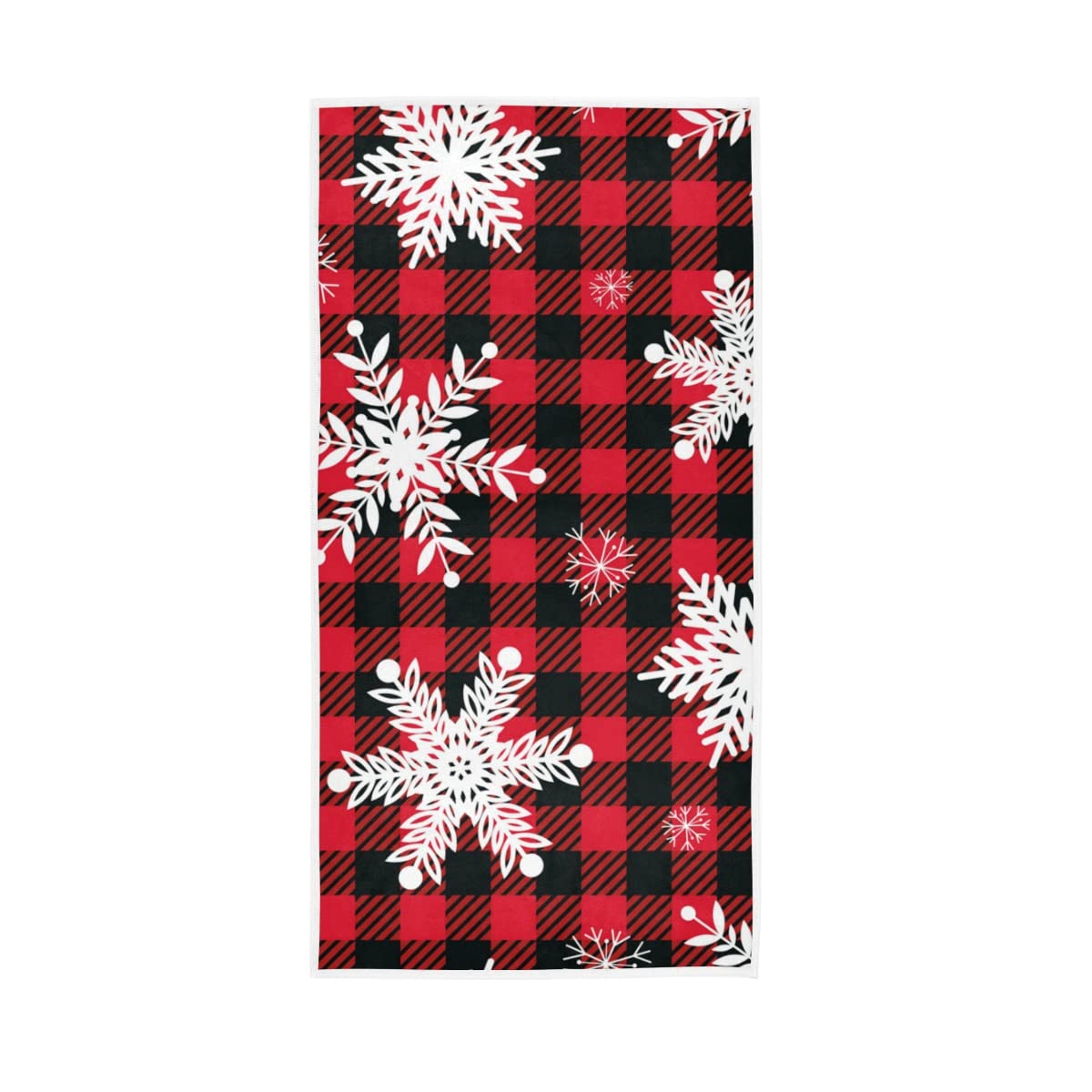 ALAZA Snowflakes Red Black Buffalo Plaid Hand Towels - 15x30 Inch Absorbent Cotton Face & Spa Towels for Yoga, Gym, Bathroom, Kitchen, Hotel & Home Decor - Multipurpose Towel Set for Christmas, Winter & Holiday Decorations