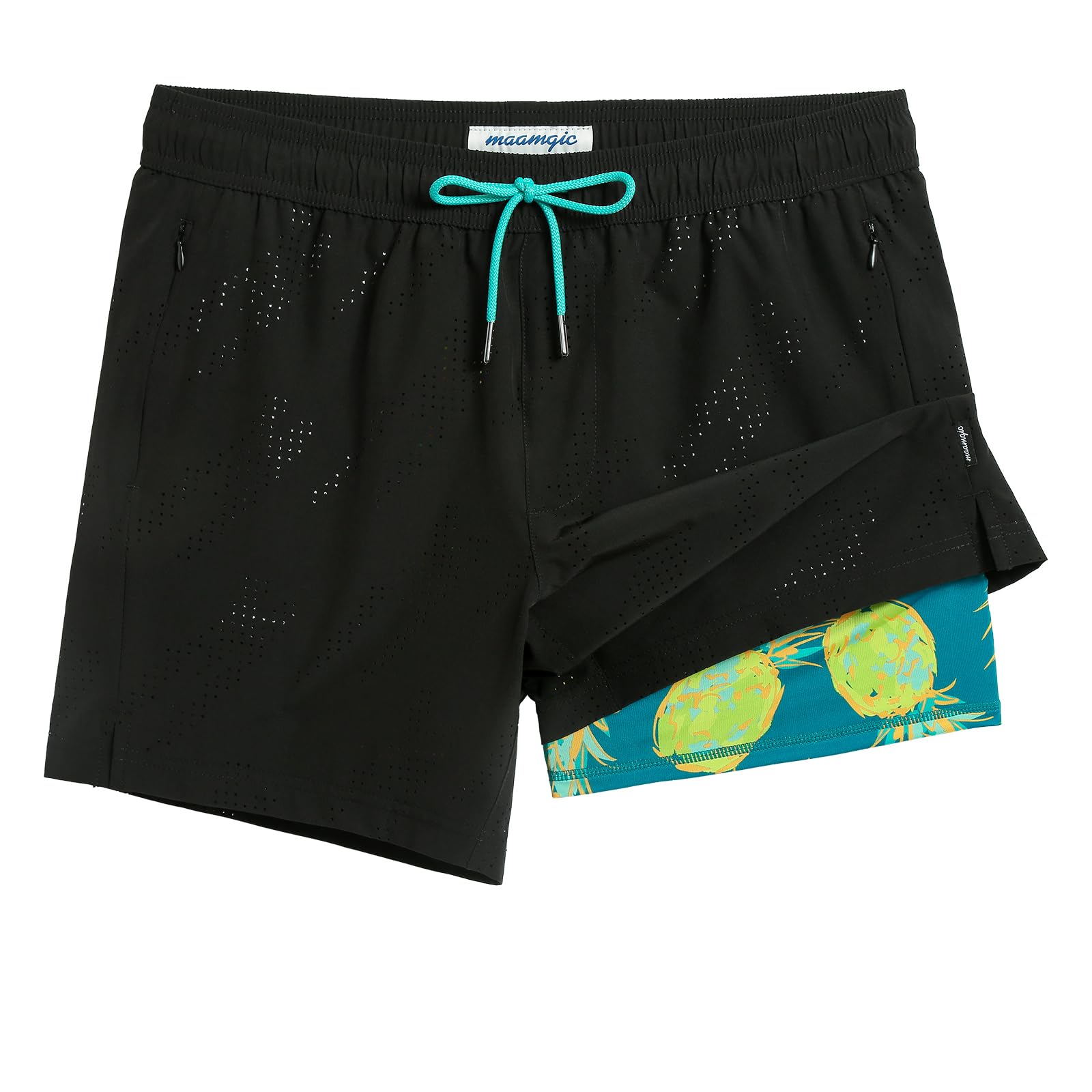 Maamgic Men's Swim Trunks with Compression Liner - 5 Inch Inseam Quick Dry Board Shorts, Zipper Pockets for Swimming, Beach & Water Sports
