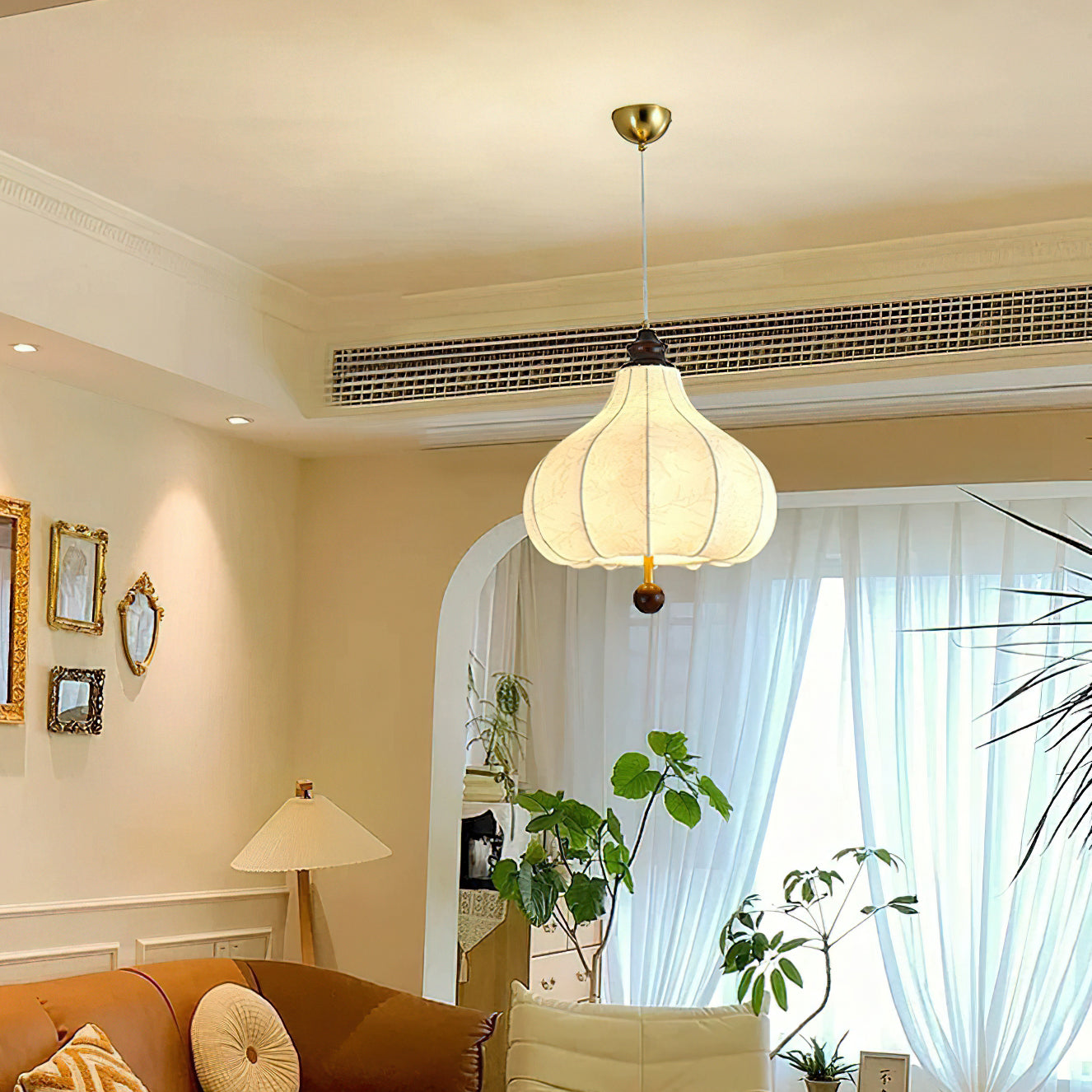Stylish Chestnut Fabric Pendant Light - Modern Hanging Lamp for Dining Room, Kitchen Island & Bedroom Decor