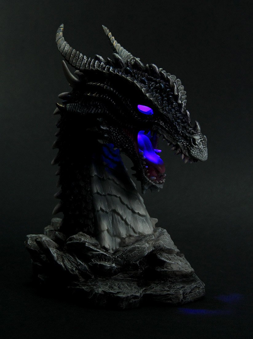 Veronese Design Hand-Painted Obsidian Dragon Bust Statue with LED Lights - Gothic Home Decor, Fantasy Collectible & Night Light for Bedroom, Office, or Gaming Room