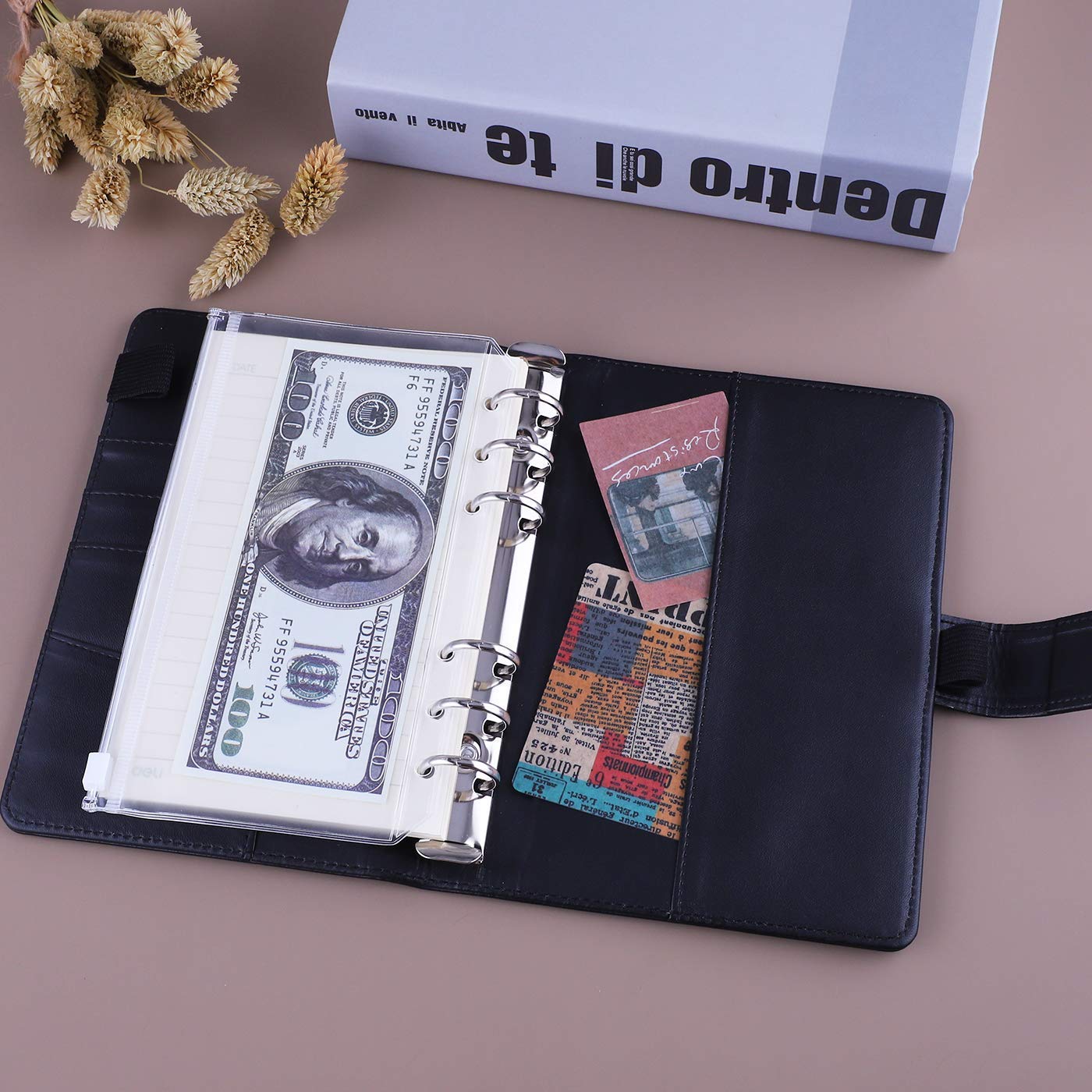 Antner A6 PU Leather Notebook Binder (Black) - 3 Pack Refill Paper, 2 Pack 160 Neon Page Markers, 10 Binder Dividers & 3 Pockets | Perfect for School, Office & Planner Organization