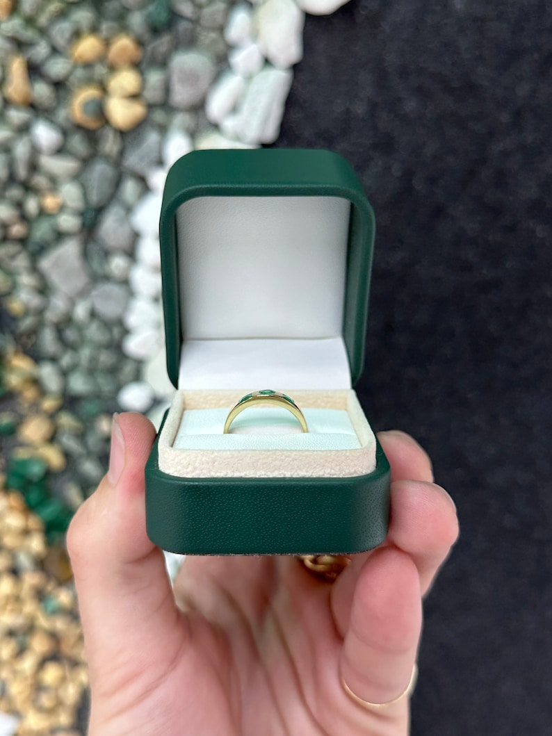 14K Gold May Birthstone Ring - 0.60tcw Round & Asscher Cut Emerald 3 Stone Stackable Ring for Women | Perfect for Mother's Day, Anniversary Gifts & Everyday Elegance